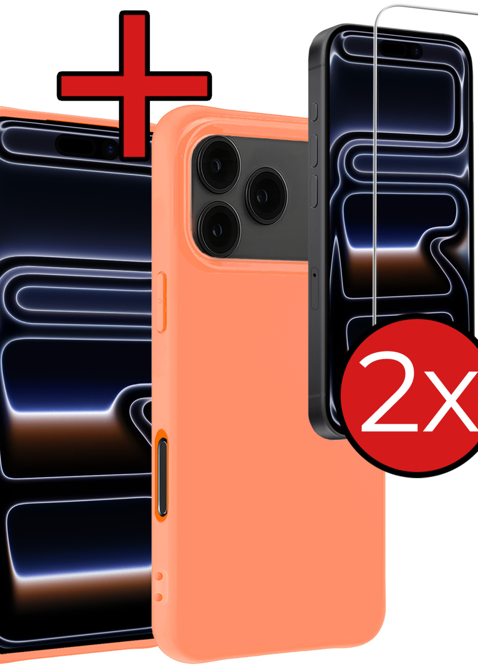 BTH BTH iPhone 17 Pro Max Hoesje Siliconen Met 2x Screenprotector Met Dichte Notch - Perzik