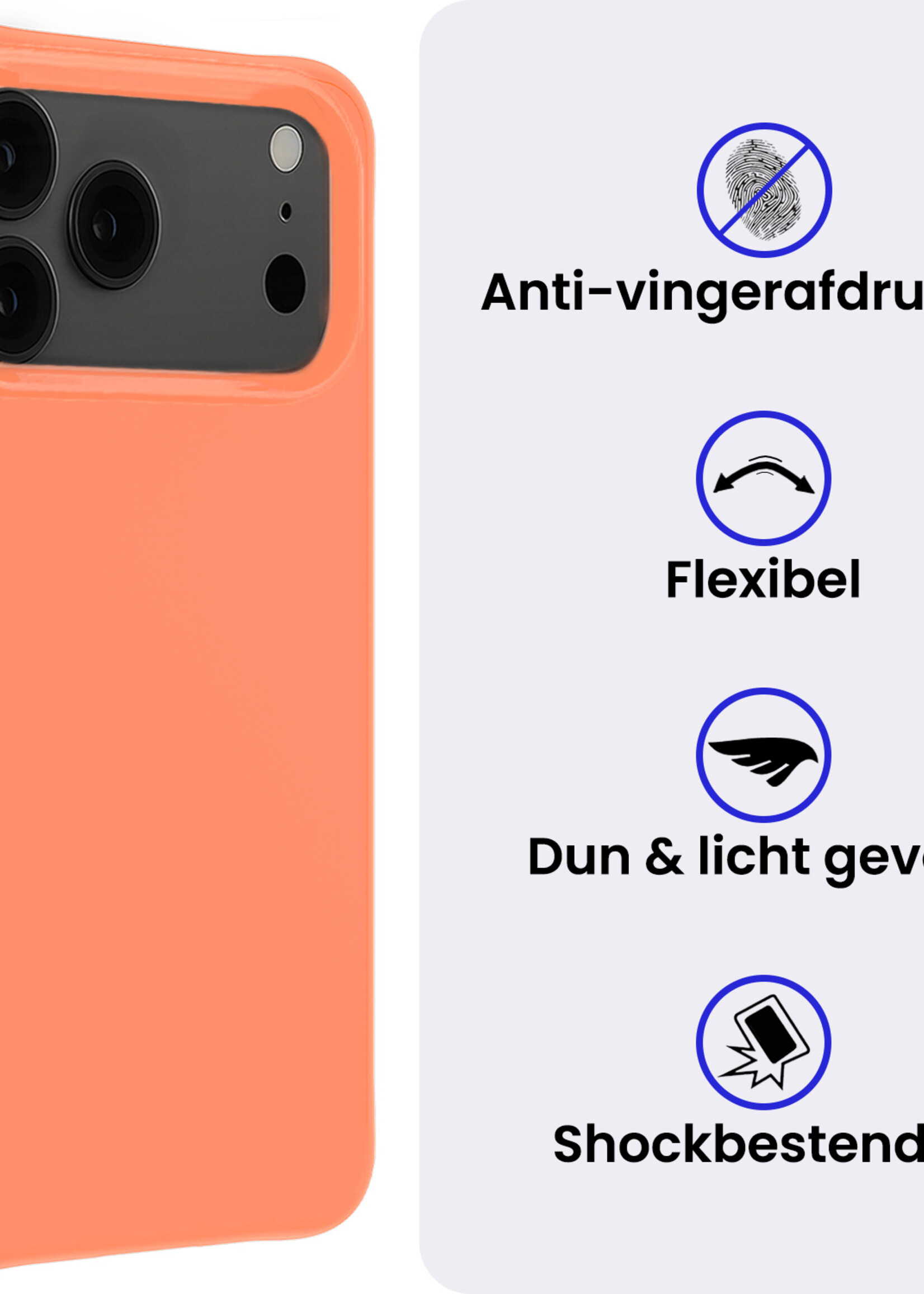 BTH BTH iPhone 17 Pro Max Hoesje Siliconen Met 2x Screenprotector Met Dichte Notch - Perzik