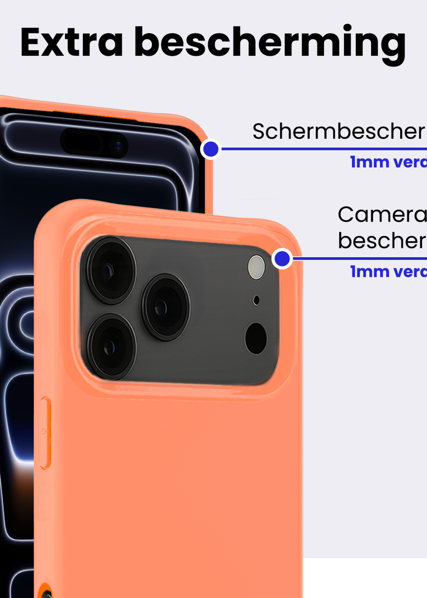 BTH BTH iPhone 17 Pro Max Hoesje Siliconen Met 2x Screenprotector Met Dichte Notch - Perzik
