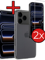 BTH BTH iPhone 17 Pro Max Hoesje Siliconen Met 2x Screenprotector Met Dichte Notch - Transparant