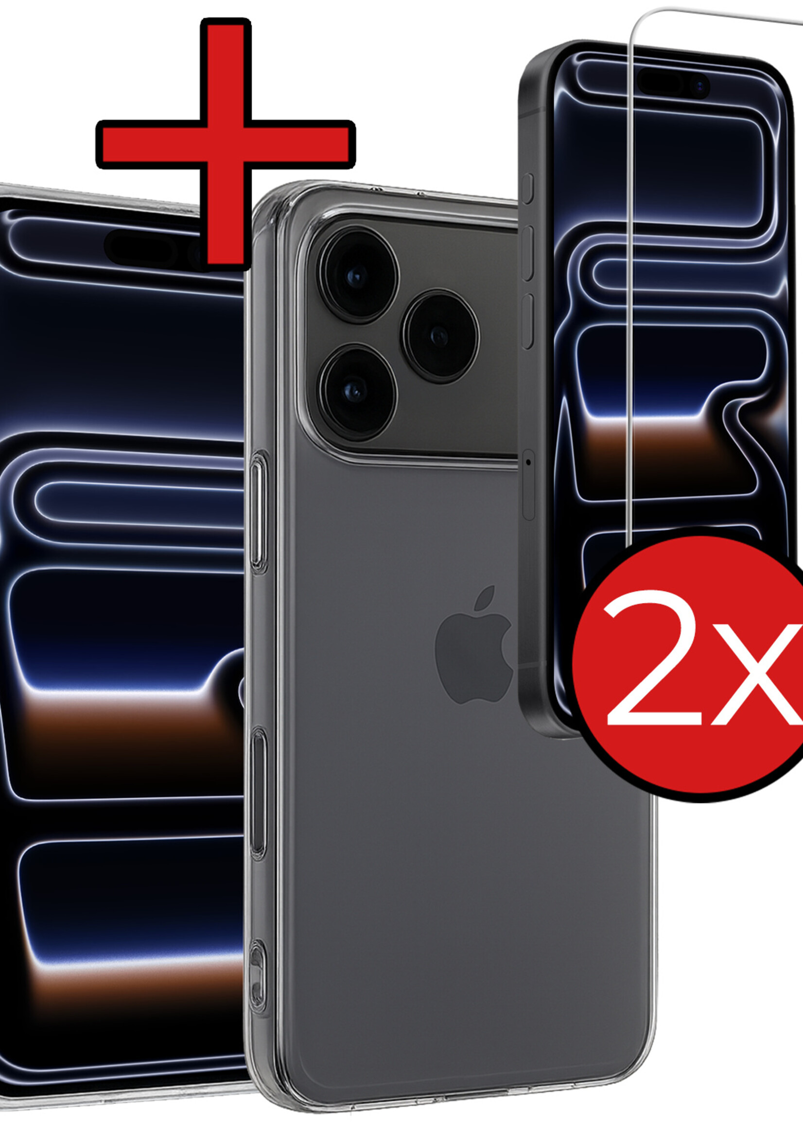 BTH BTH iPhone 17 Pro Max Hoesje Siliconen Met 2x Screenprotector Met Dichte Notch - Transparant