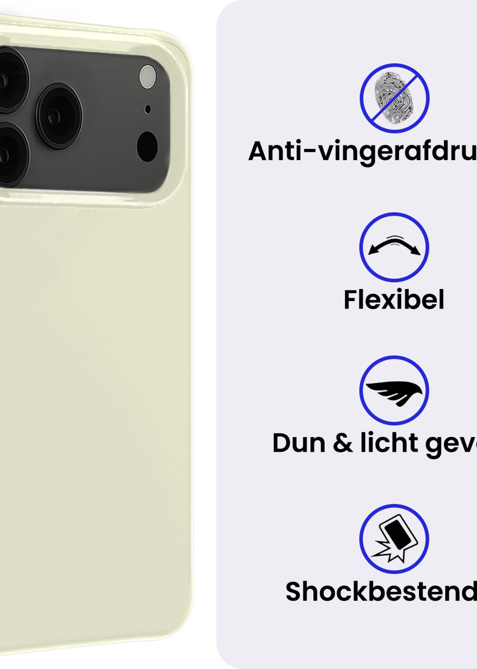 BTH BTH iPhone 17 Pro Max Hoesje Siliconen Met 2x Screenprotector Met Dichte Notch - Wit