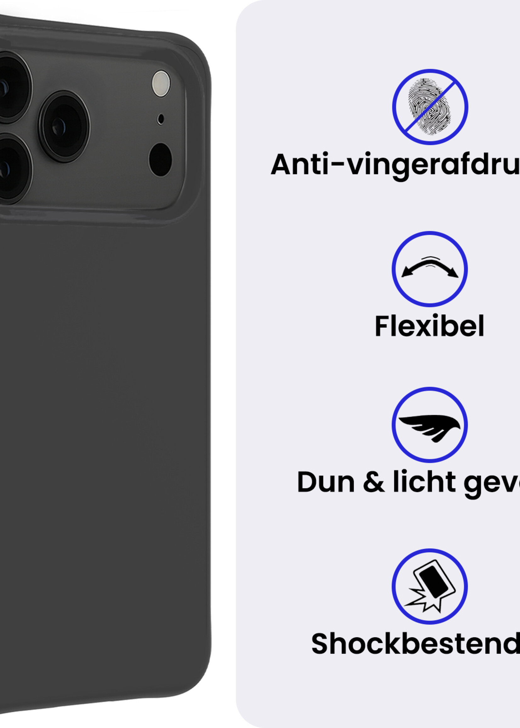 BTH BTH iPhone 17 Pro Max Hoesje Siliconen Met 2x Screenprotector Met Dichte Notch - Zwart