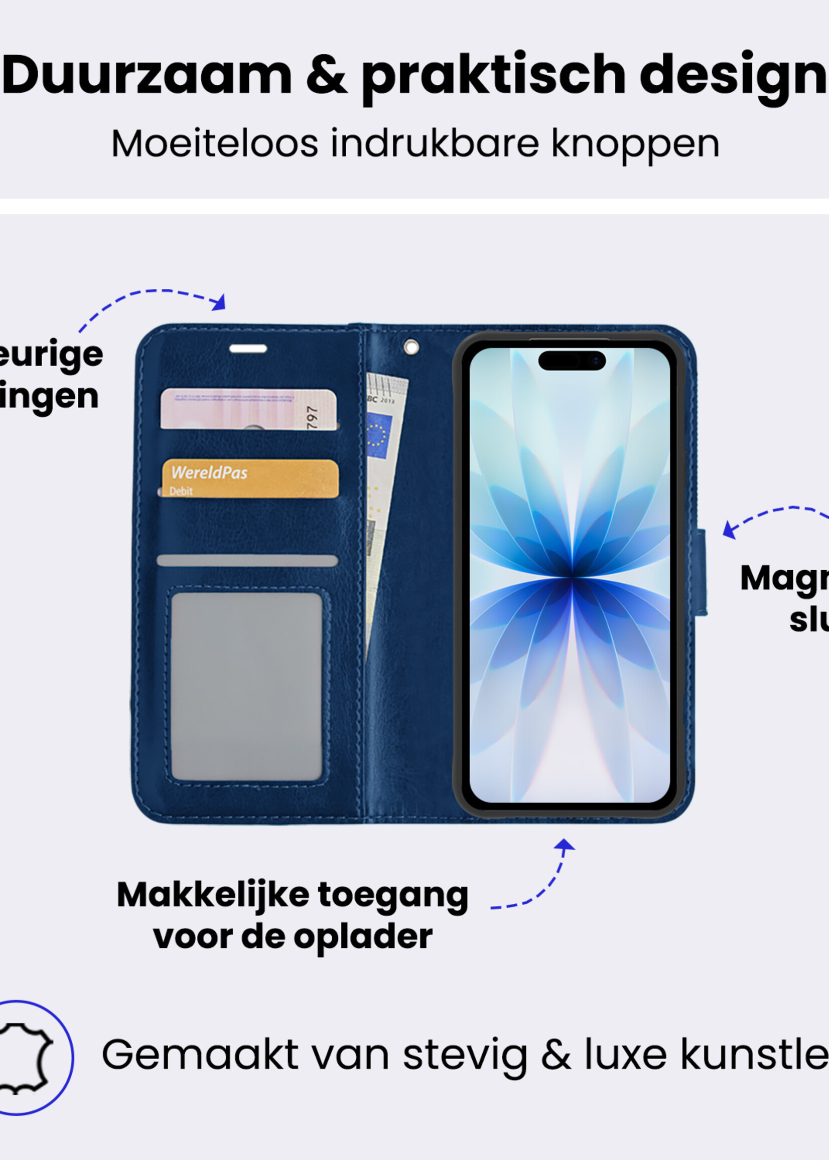 BTH BTH iPhone 17 Hoesje Bookcase - Donkerblauw