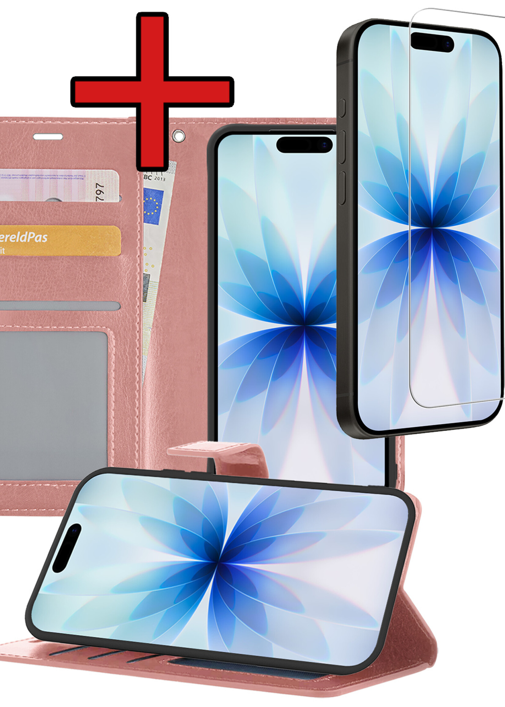 BTH BTH iPhone 17 Hoesje Bookcase Met Screenprotector - Rose Goud