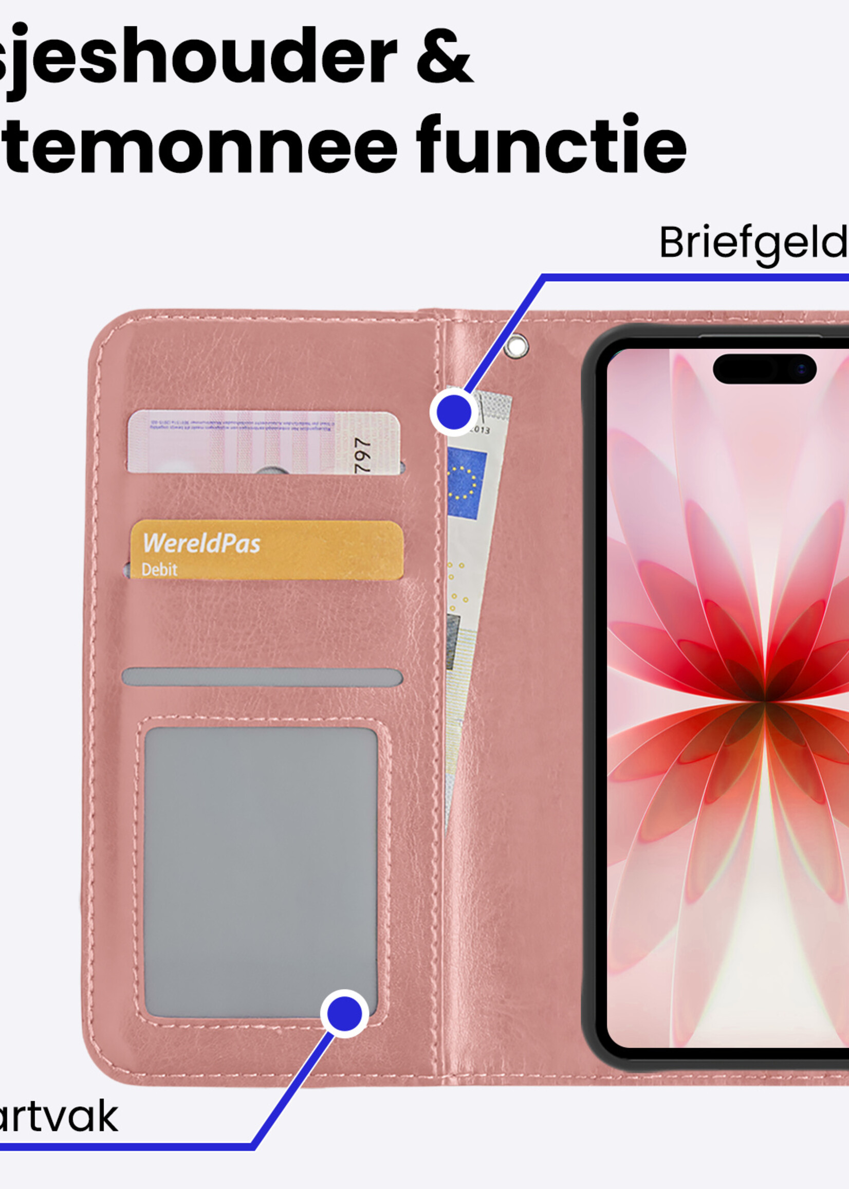 BTH BTH iPhone 17 Hoesje Bookcase Met Screenprotector - Rose Goud