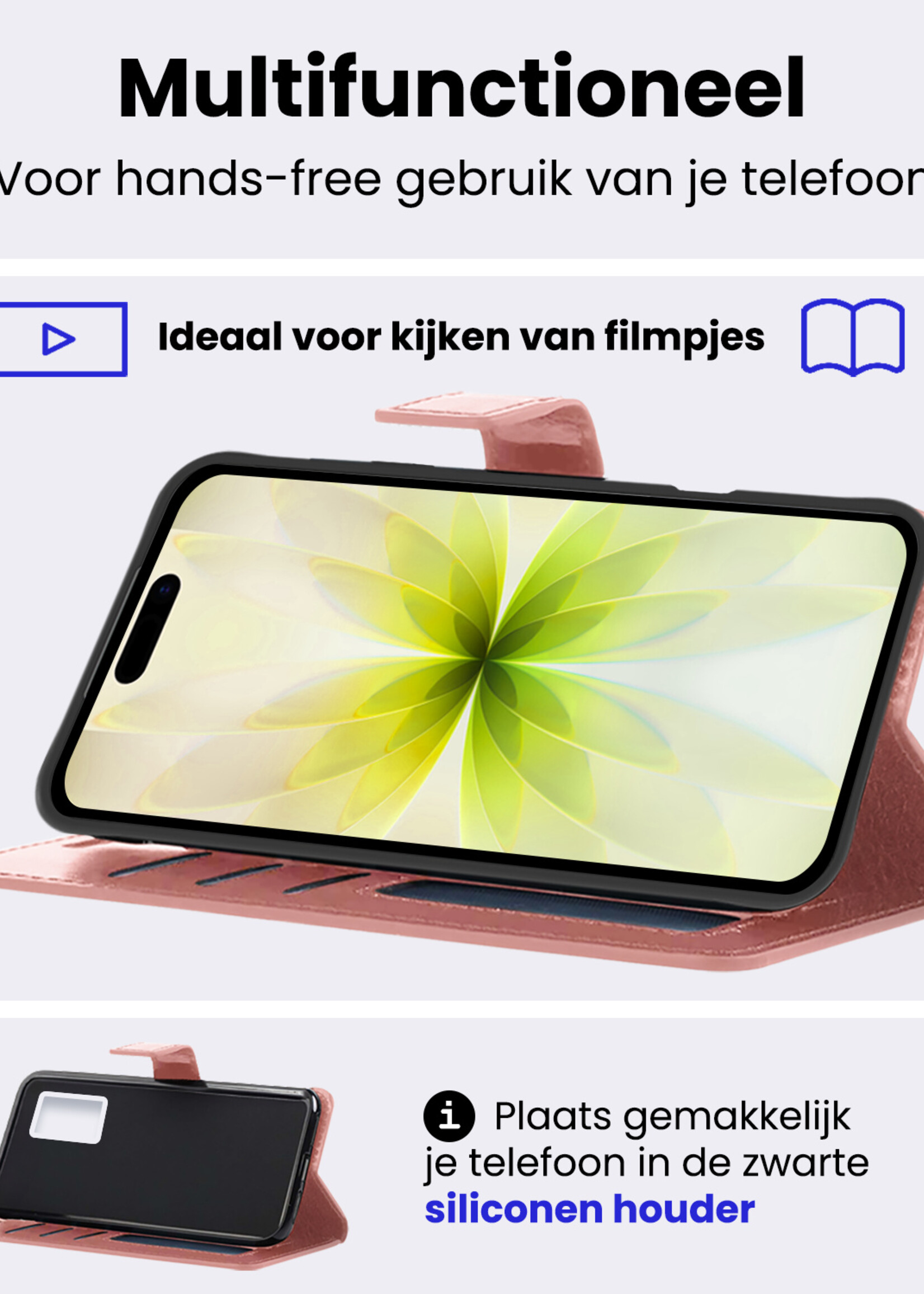 BTH BTH iPhone 17 Hoesje Bookcase Met Screenprotector - Rose Goud