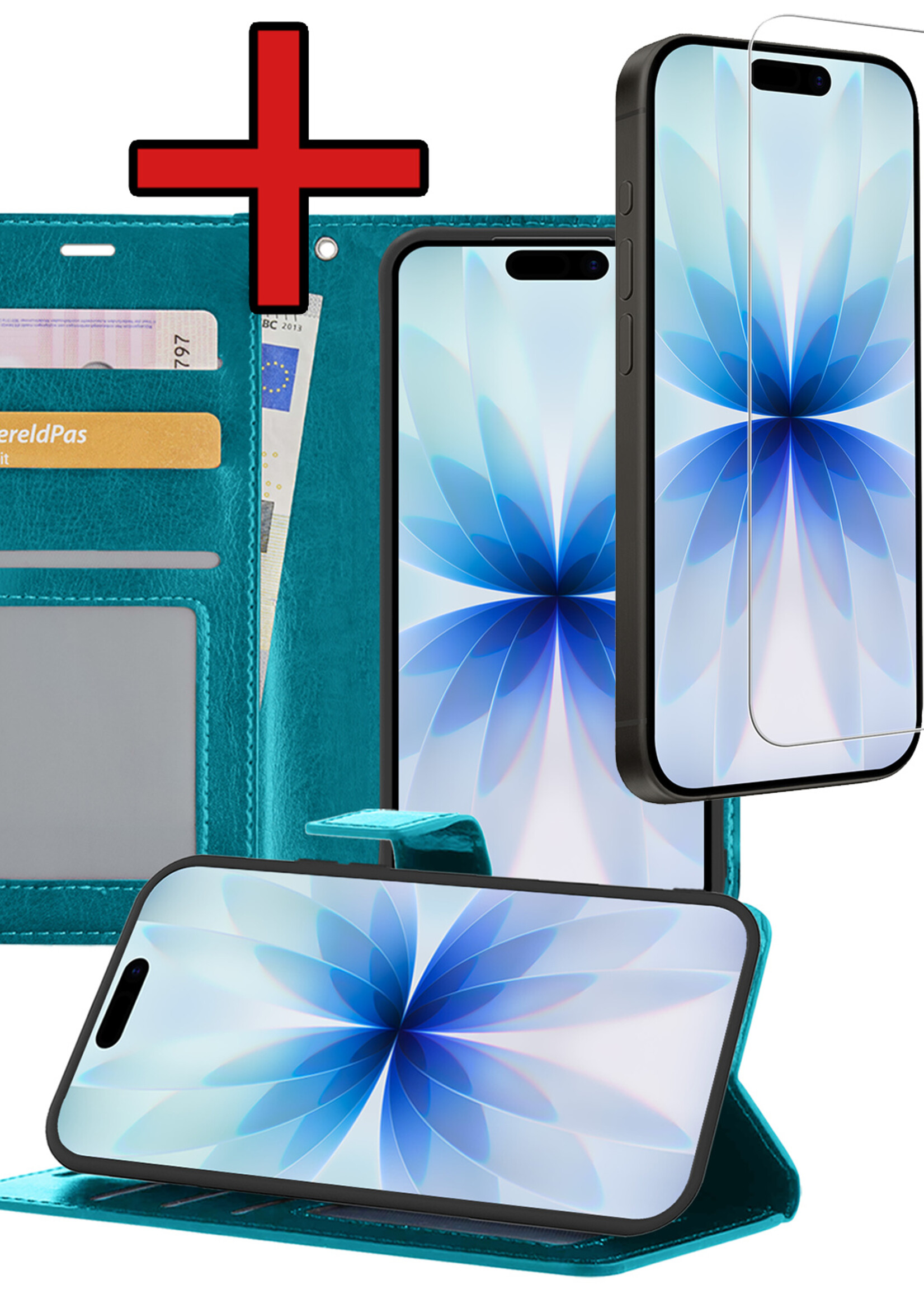 BTH BTH iPhone 17 Hoesje Bookcase Met Screenprotector - Turquoise