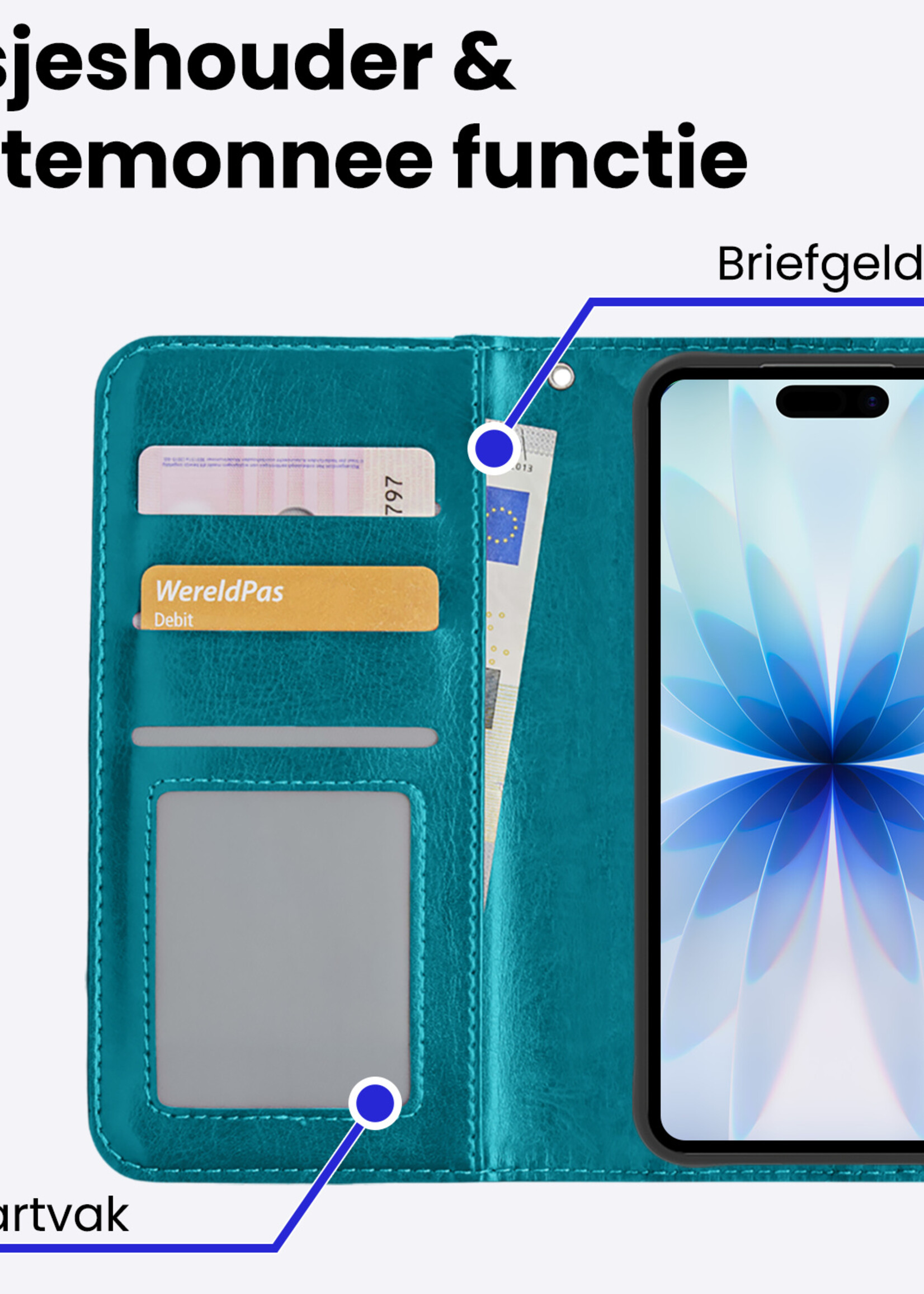 BTH BTH iPhone 17 Hoesje Bookcase Met Screenprotector - Turquoise