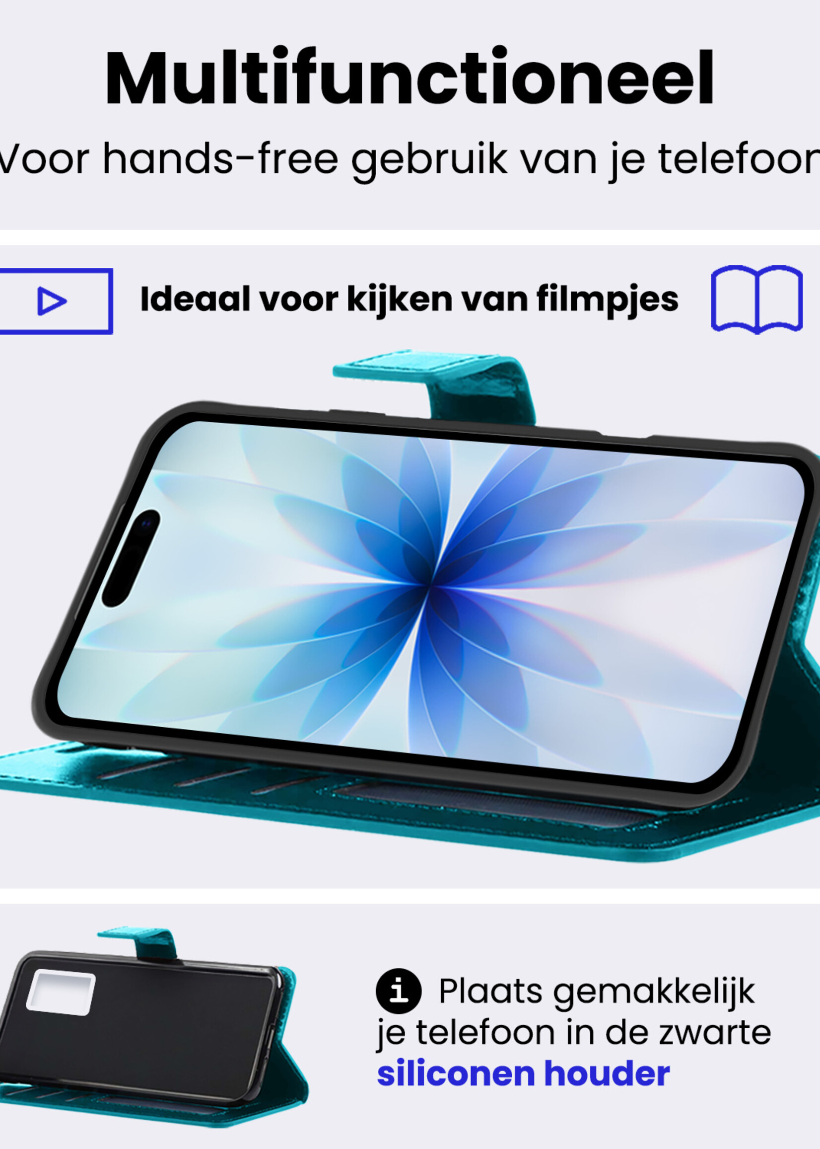 BTH BTH iPhone 17 Hoesje Bookcase Met Screenprotector - Turquoise