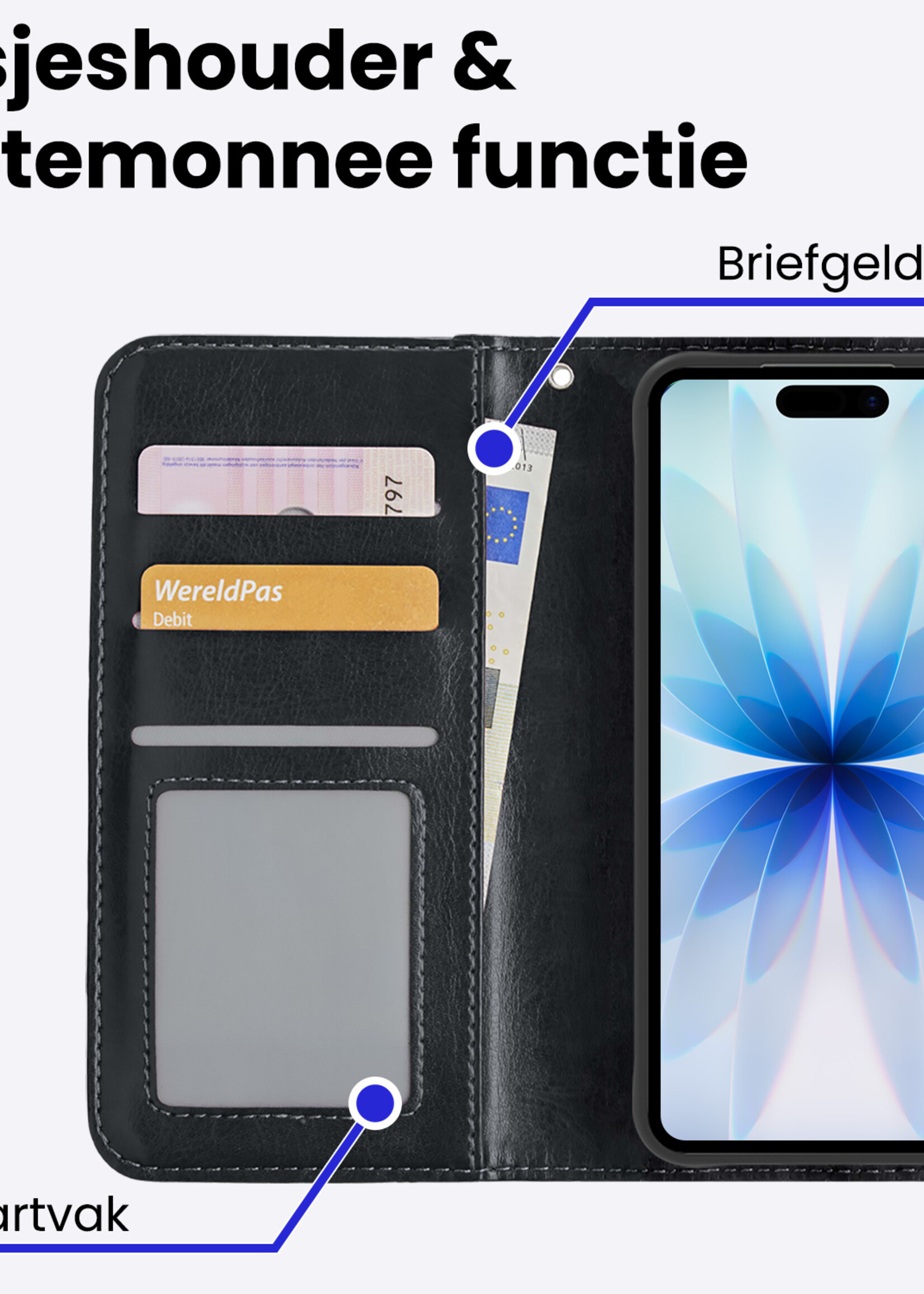 BTH BTH iPhone 17 Hoesje Bookcase Met Screenprotector - Zwart