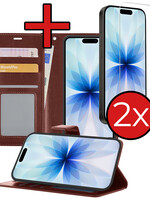 BTH BTH iPhone 17 Hoesje Bookcase Met 2x Screenprotector - Bruin