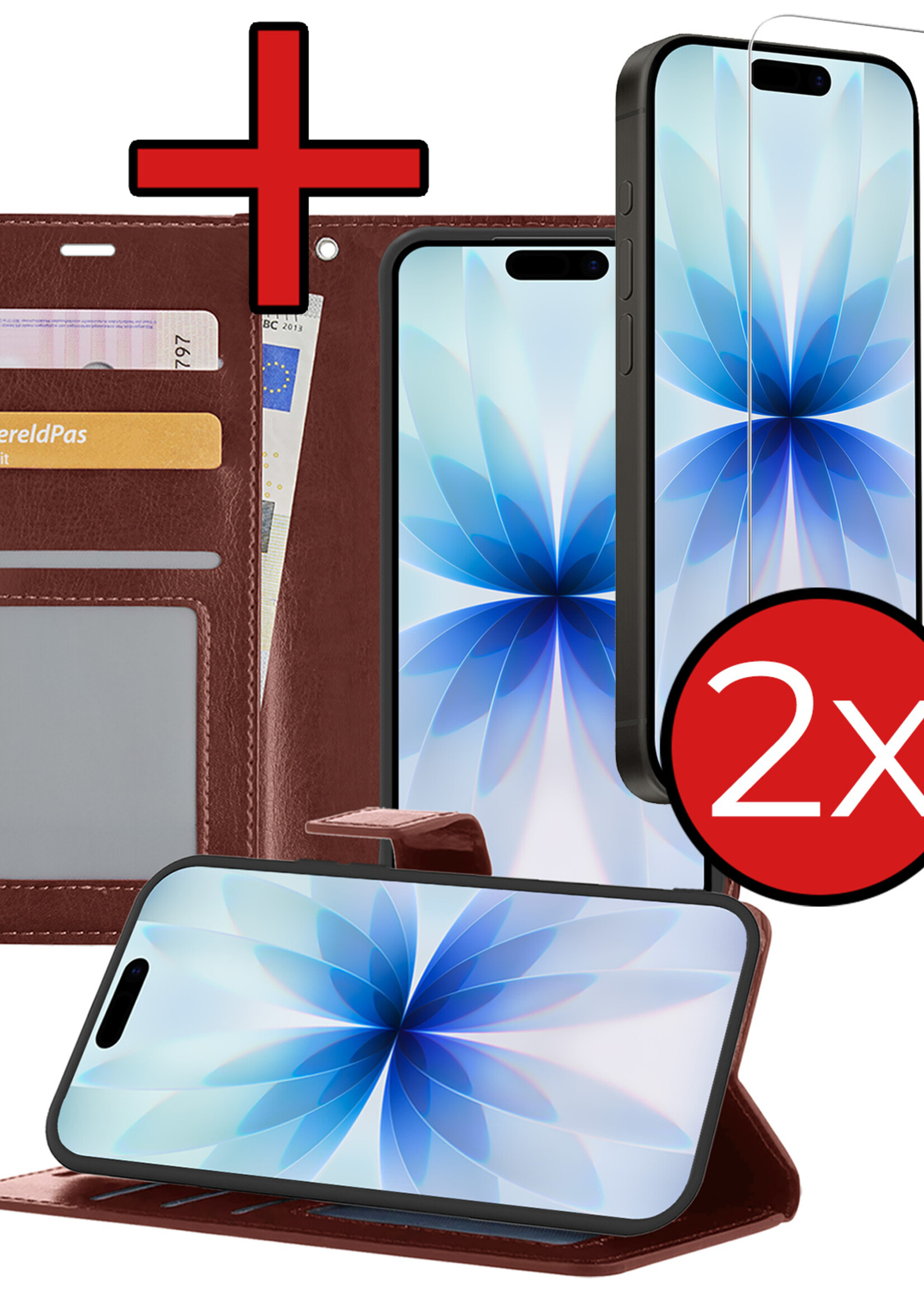 BTH BTH iPhone 17 Hoesje Bookcase Met 2x Screenprotector - Bruin