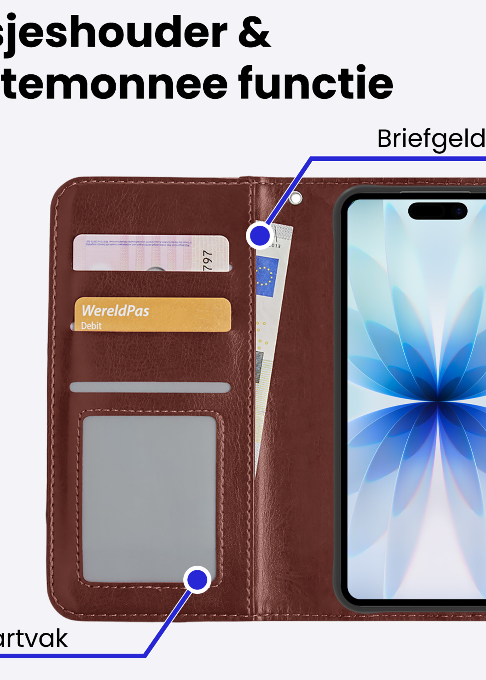 BTH BTH iPhone 17 Hoesje Bookcase Met 2x Screenprotector - Bruin