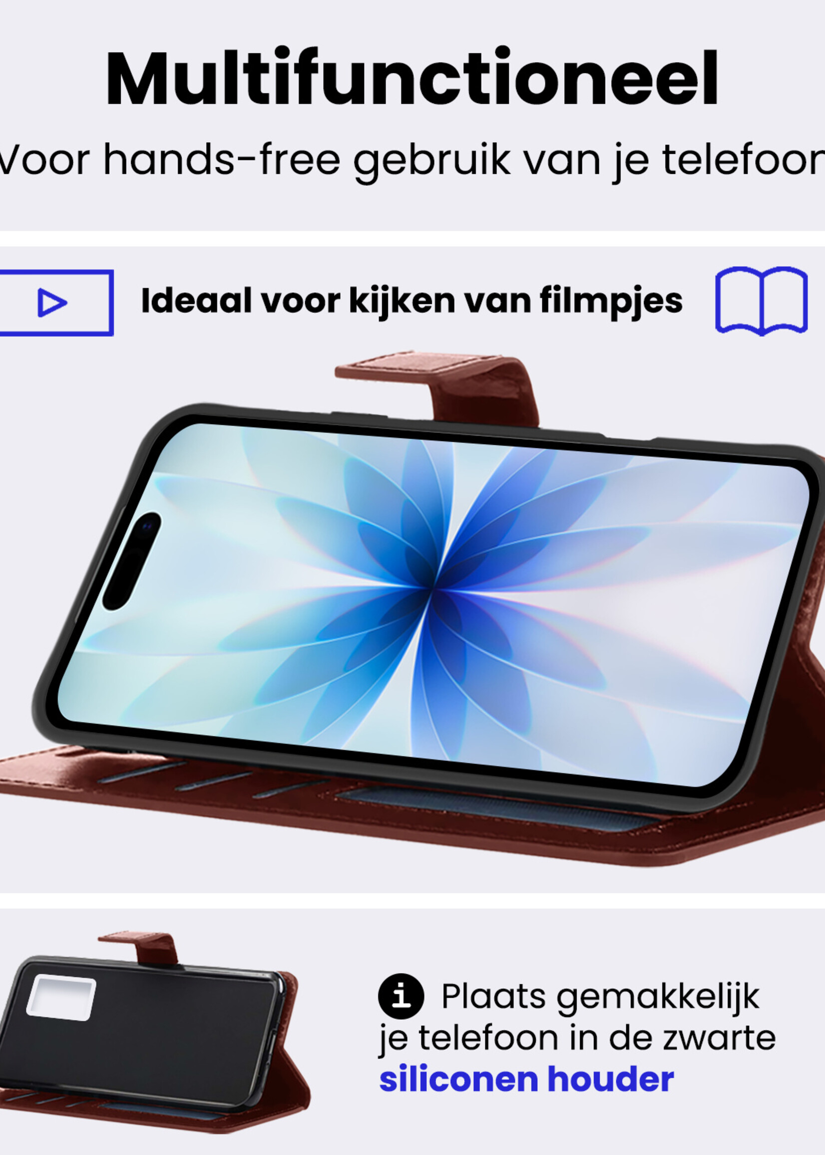 BTH BTH iPhone 17 Hoesje Bookcase Met 2x Screenprotector - Bruin