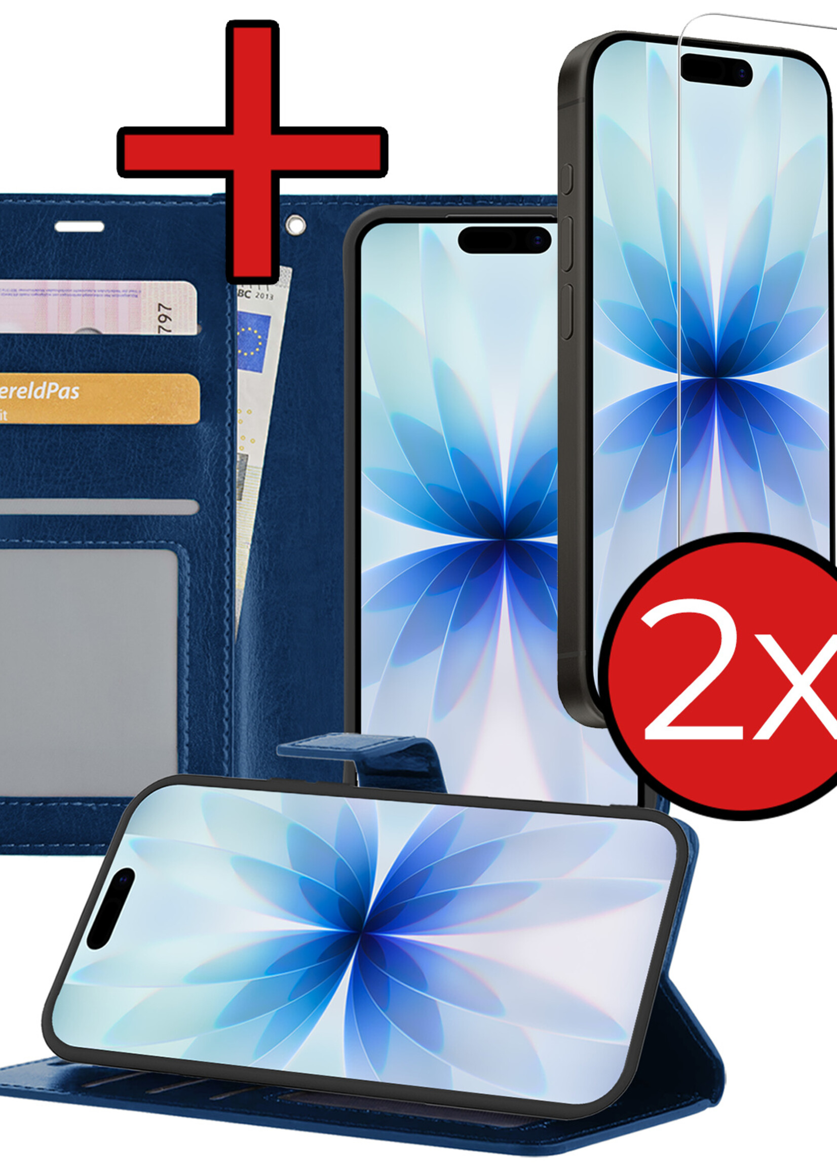 BTH BTH iPhone 17 Hoesje Bookcase Met 2x Screenprotector - Donkerblauw
