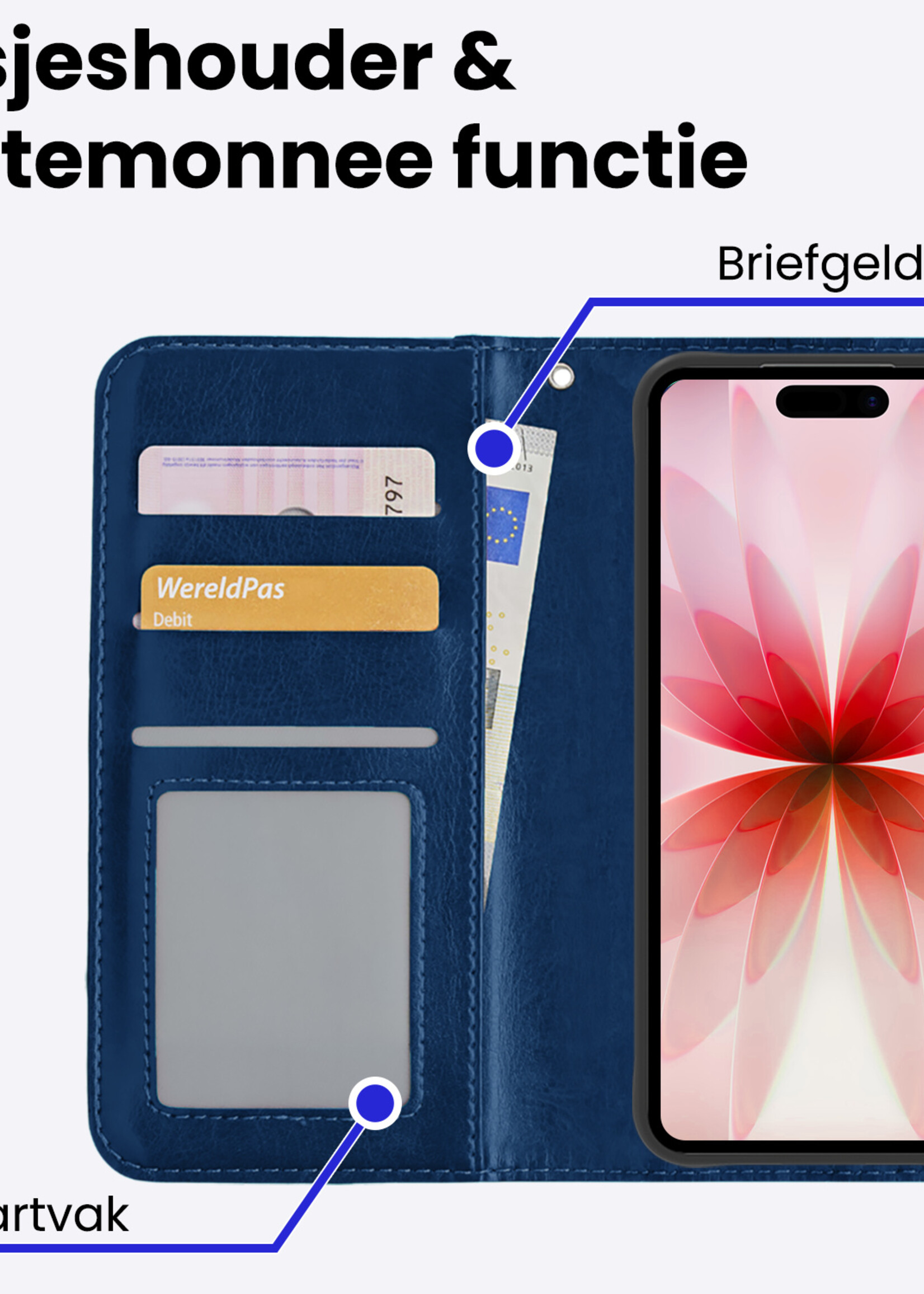 BTH BTH iPhone 17 Hoesje Bookcase Met 2x Screenprotector - Donkerblauw