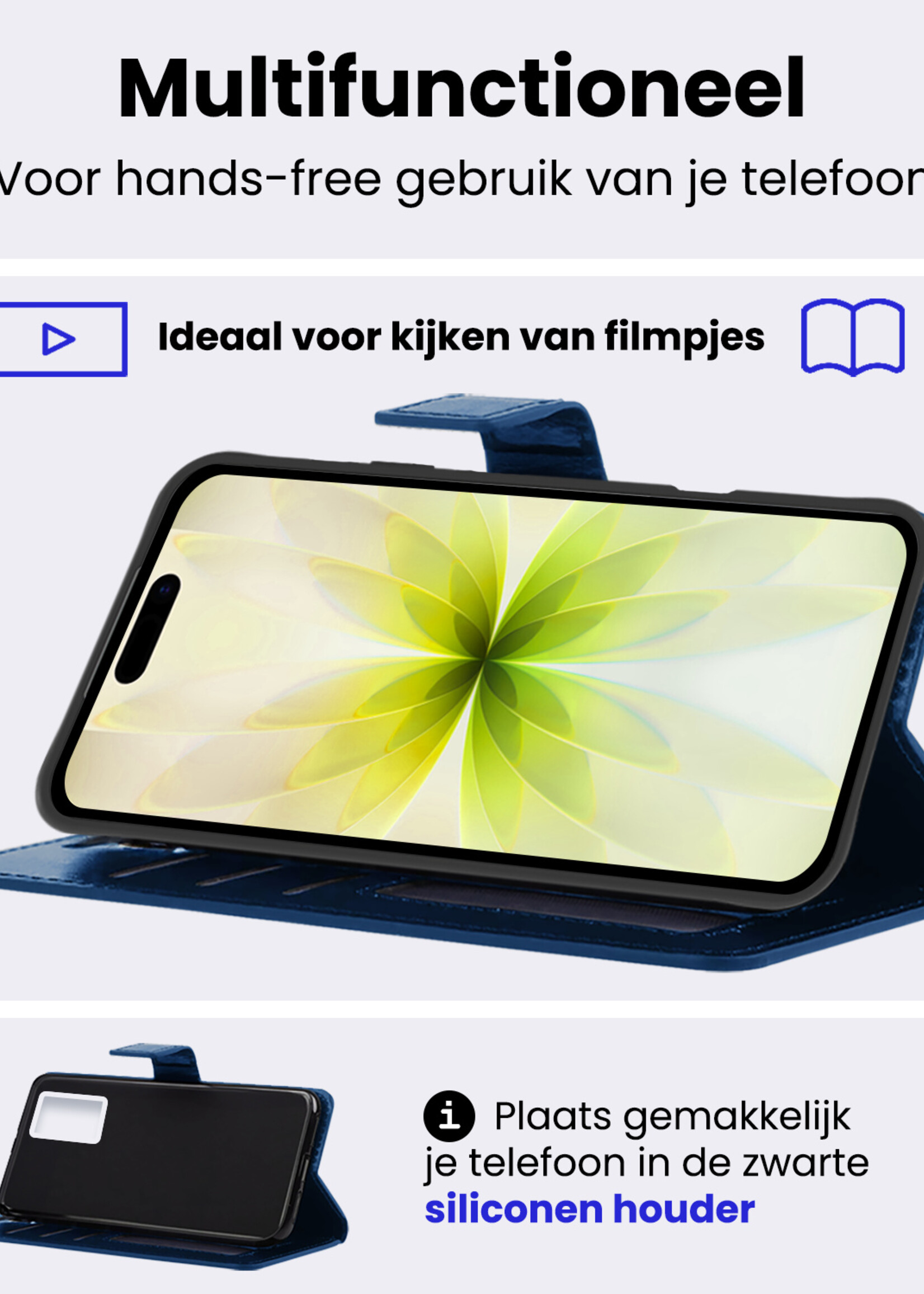 BTH BTH iPhone 17 Hoesje Bookcase Met 2x Screenprotector - Donkerblauw