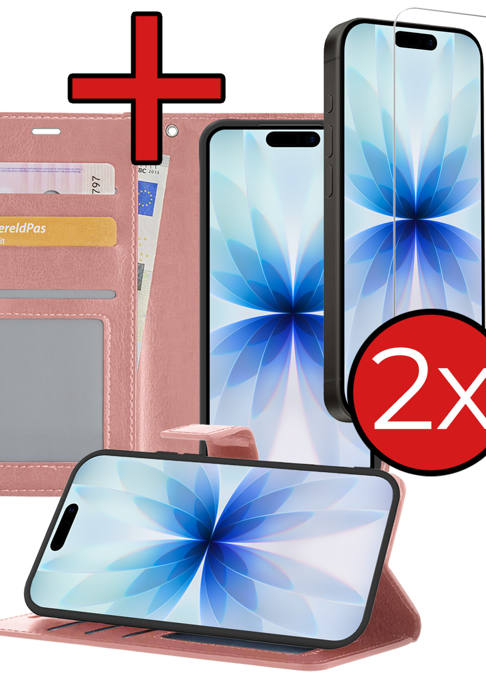 BTH BTH iPhone 17 Hoesje Bookcase Met 2x Screenprotector - Rose Goud
