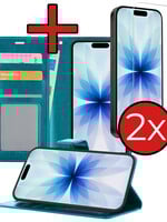 BTH BTH iPhone 17 Hoesje Bookcase Met 2x Screenprotector - Turquoise