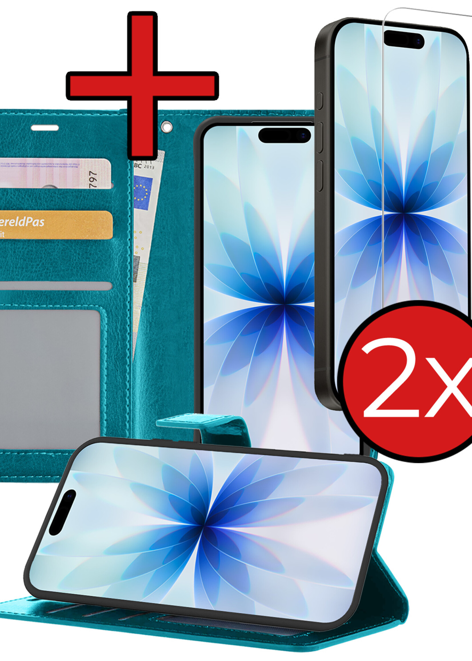 BTH BTH iPhone 17 Hoesje Bookcase Met 2x Screenprotector - Turquoise