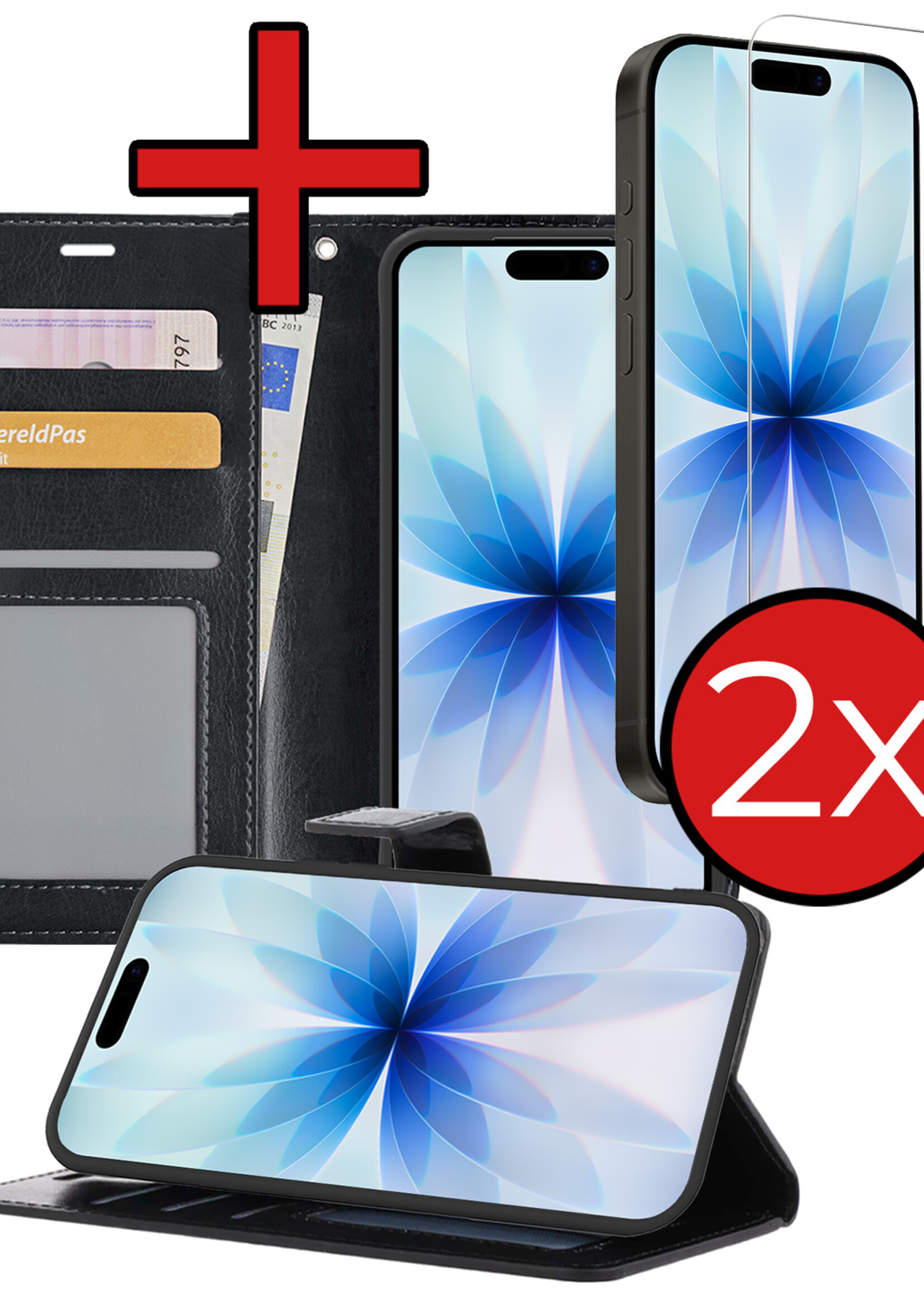 BTH BTH iPhone 17 Hoesje Bookcase Met 2x Screenprotector - Zwart