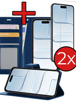 BTH BTH iPhone Air Hoesje Bookcase Met 2x Screenprotector - Donkerblauw