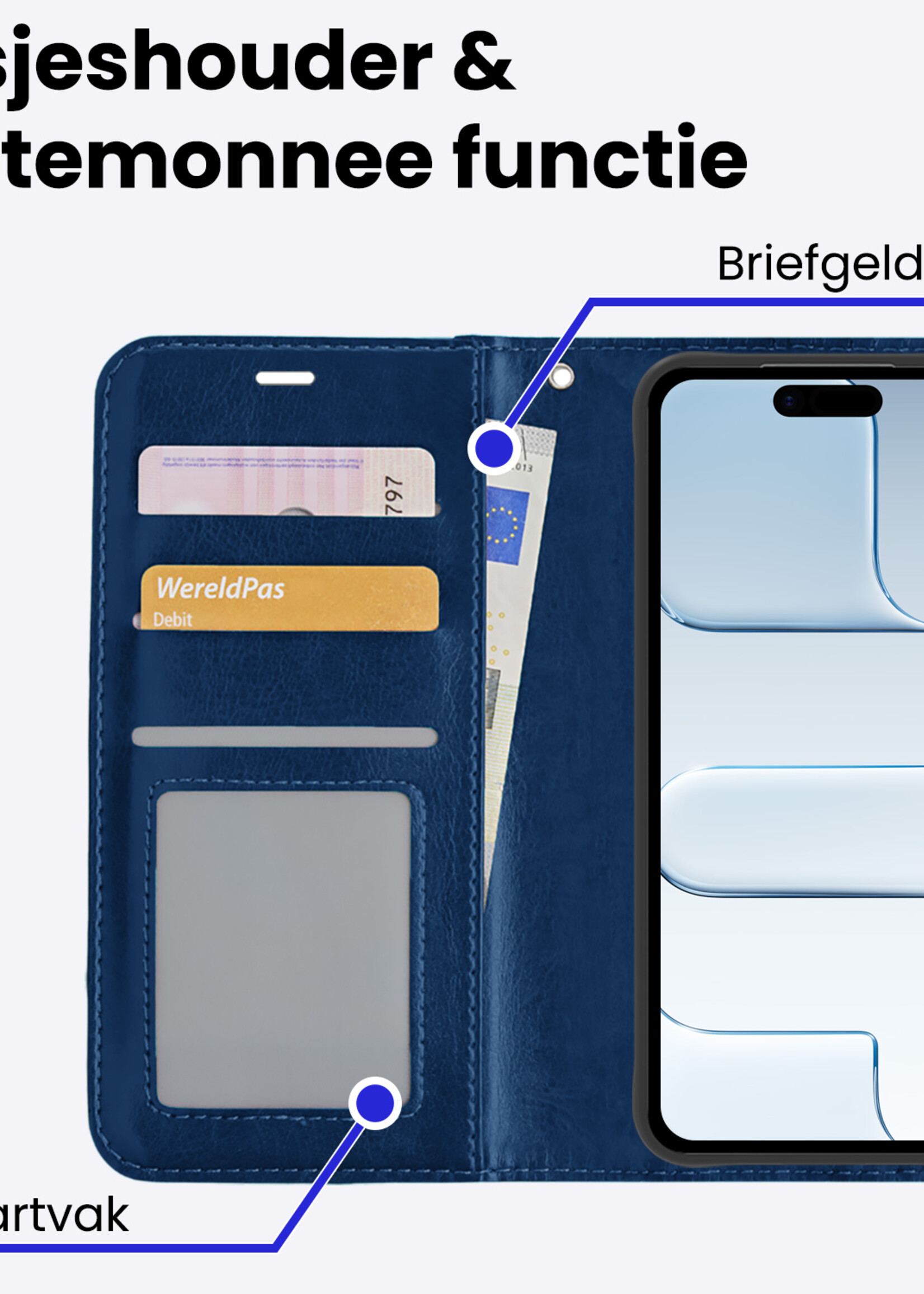 BTH BTH iPhone Air Hoesje Bookcase Met 2x Screenprotector - Donkerblauw