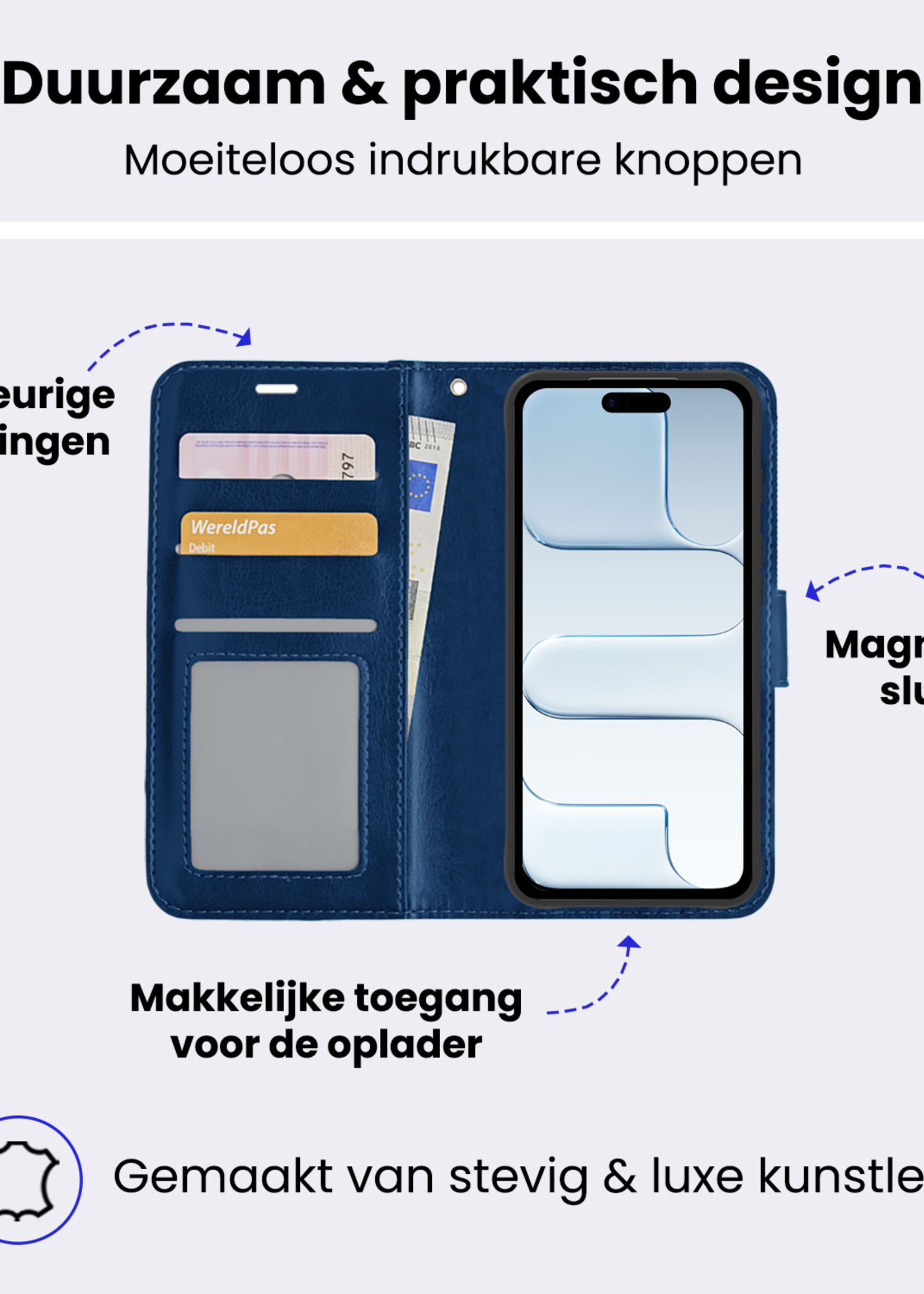 BTH BTH iPhone Air Hoesje Bookcase Met 2x Screenprotector - Donkerblauw