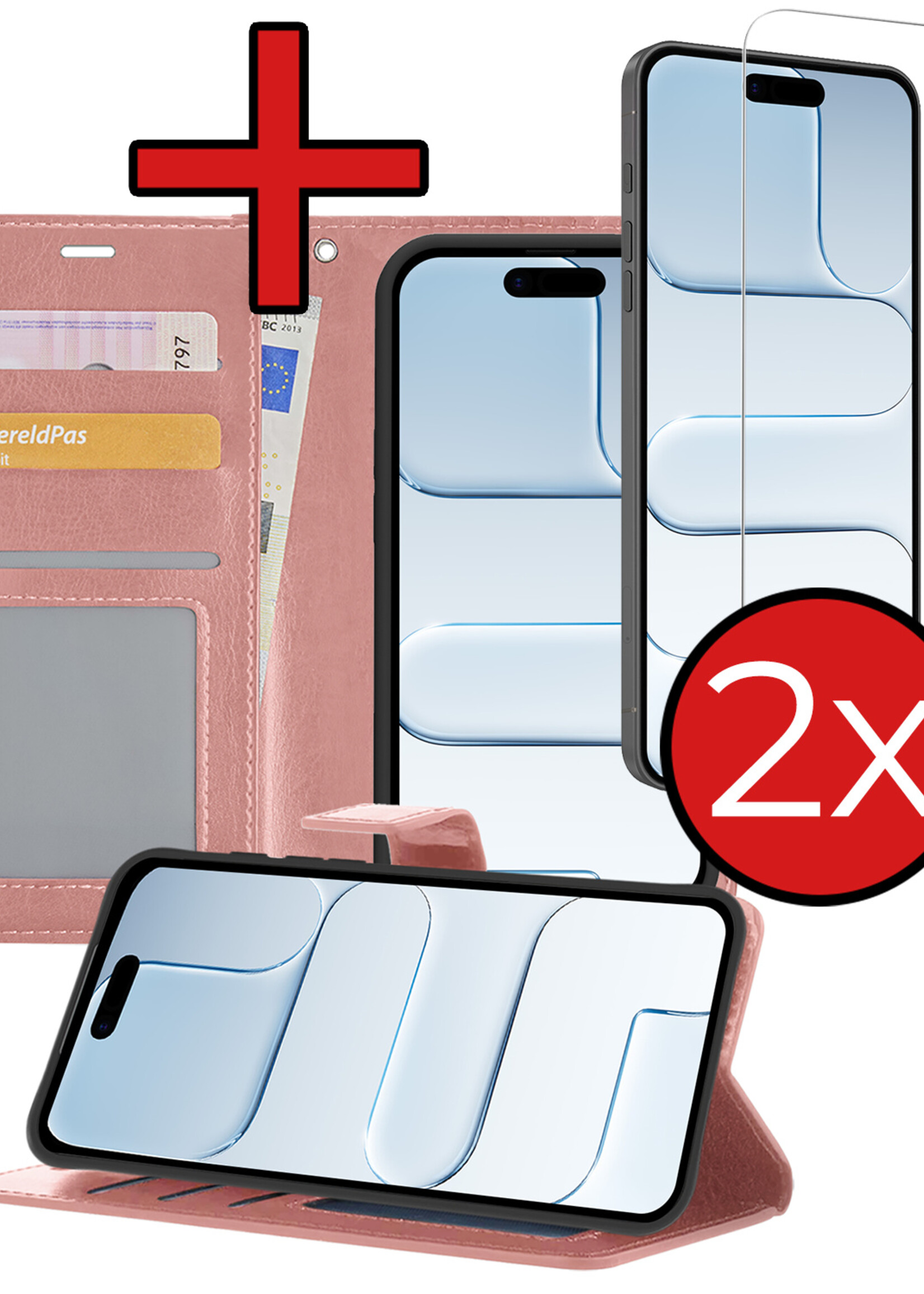 BTH BTH iPhone Air Hoesje Bookcase Met 2x Screenprotector - Rose Goud