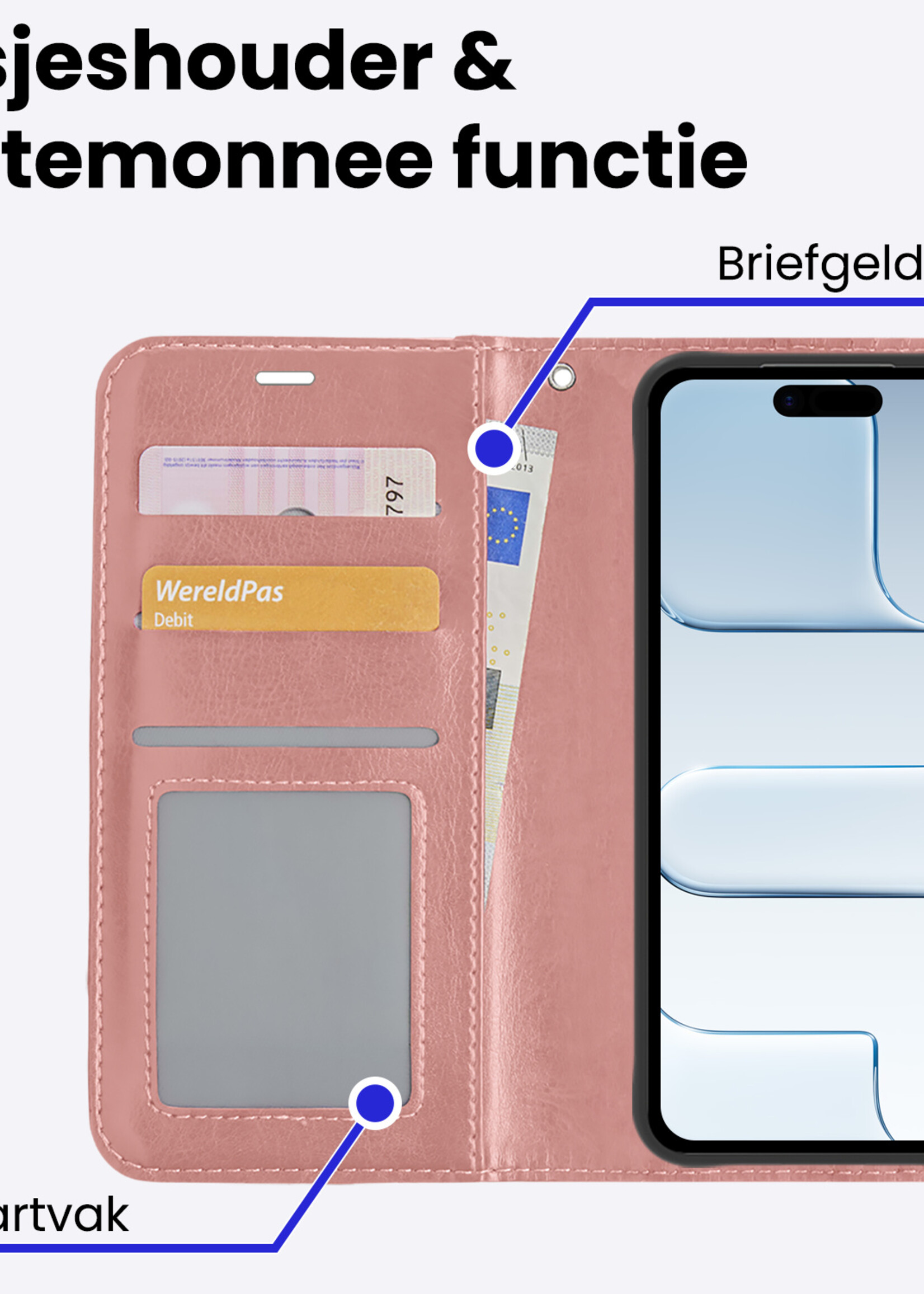 BTH BTH iPhone Air Hoesje Bookcase Met 2x Screenprotector - Rose Goud