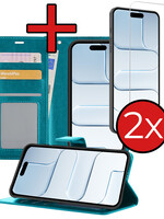 BTH BTH iPhone Air Hoesje Bookcase Met 2x Screenprotector - Turquoise
