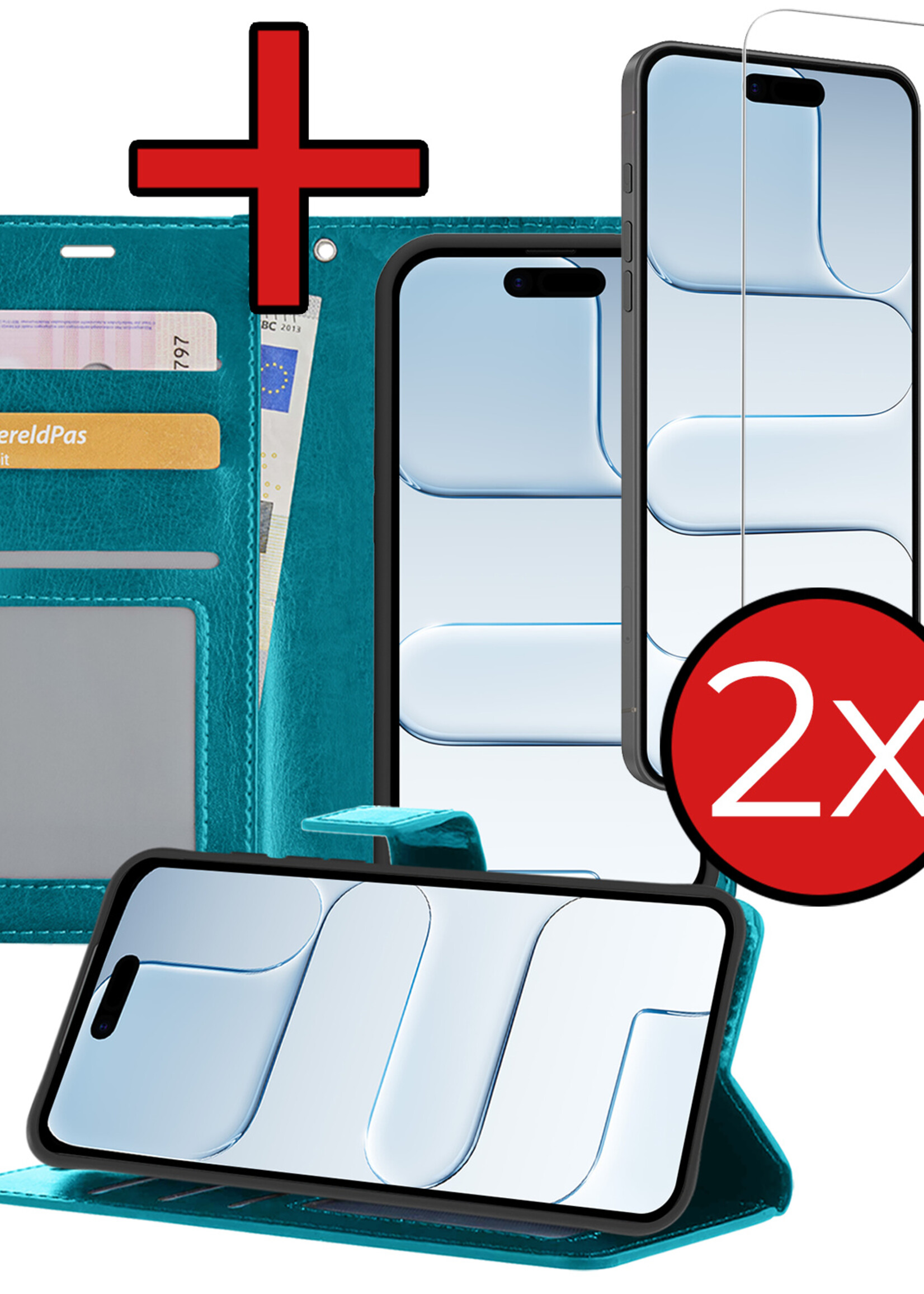 BTH BTH iPhone Air Hoesje Bookcase Met 2x Screenprotector - Turquoise