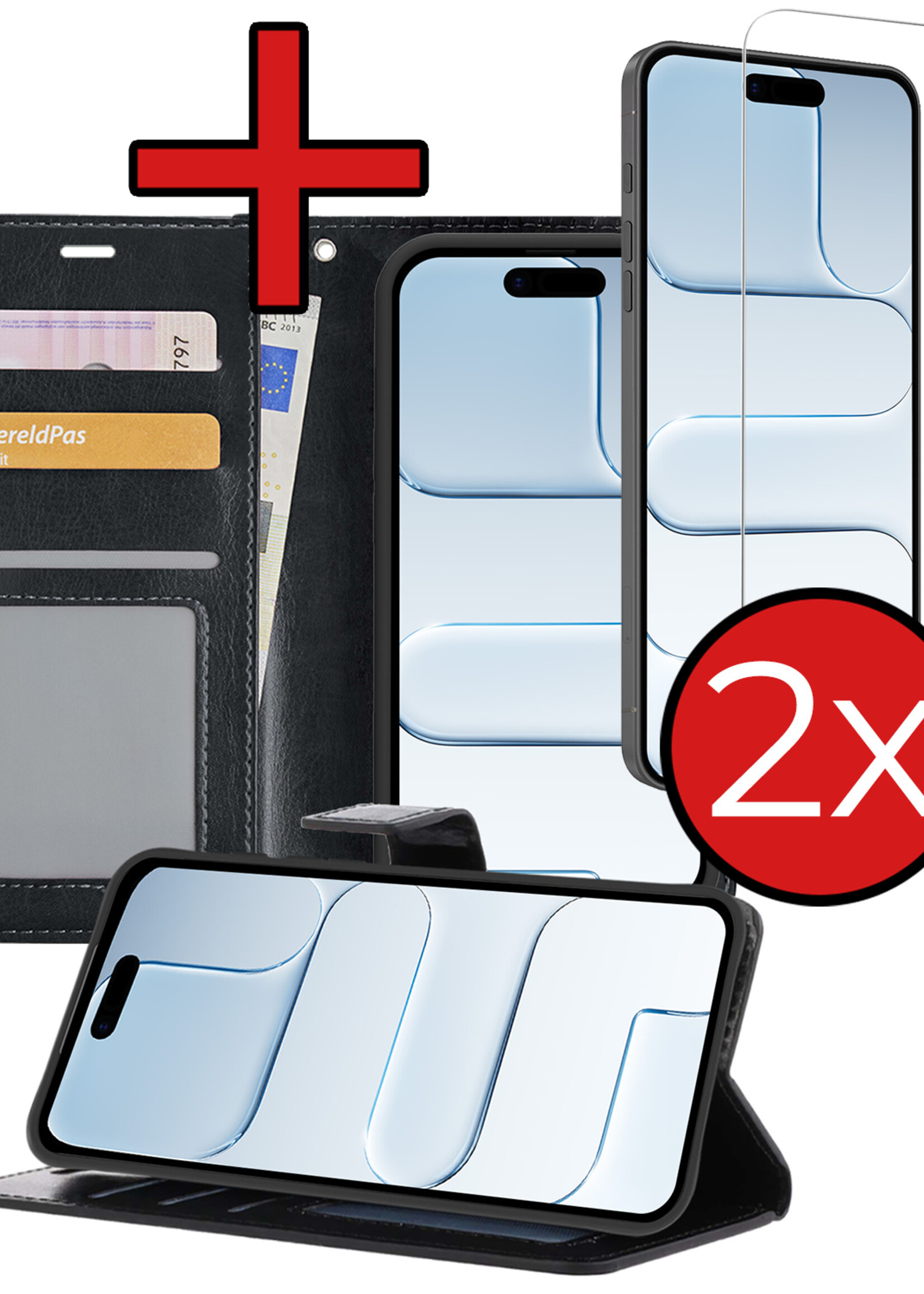 BTH BTH iPhone Air Hoesje Bookcase Met 2x Screenprotector - Zwart