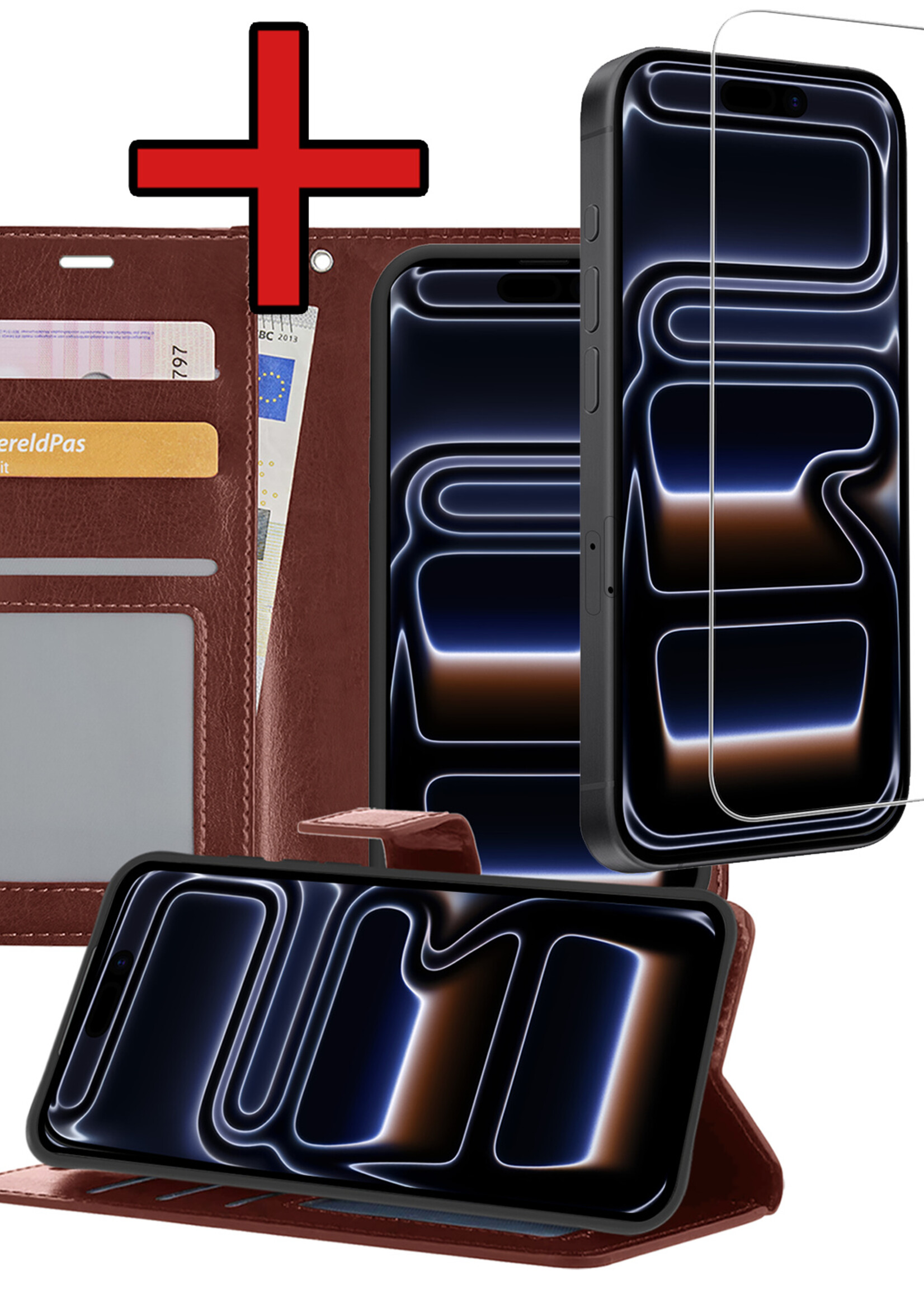 BTH BTH iPhone 17 Pro Hoesje Bookcase Met Screenprotector - Bruin