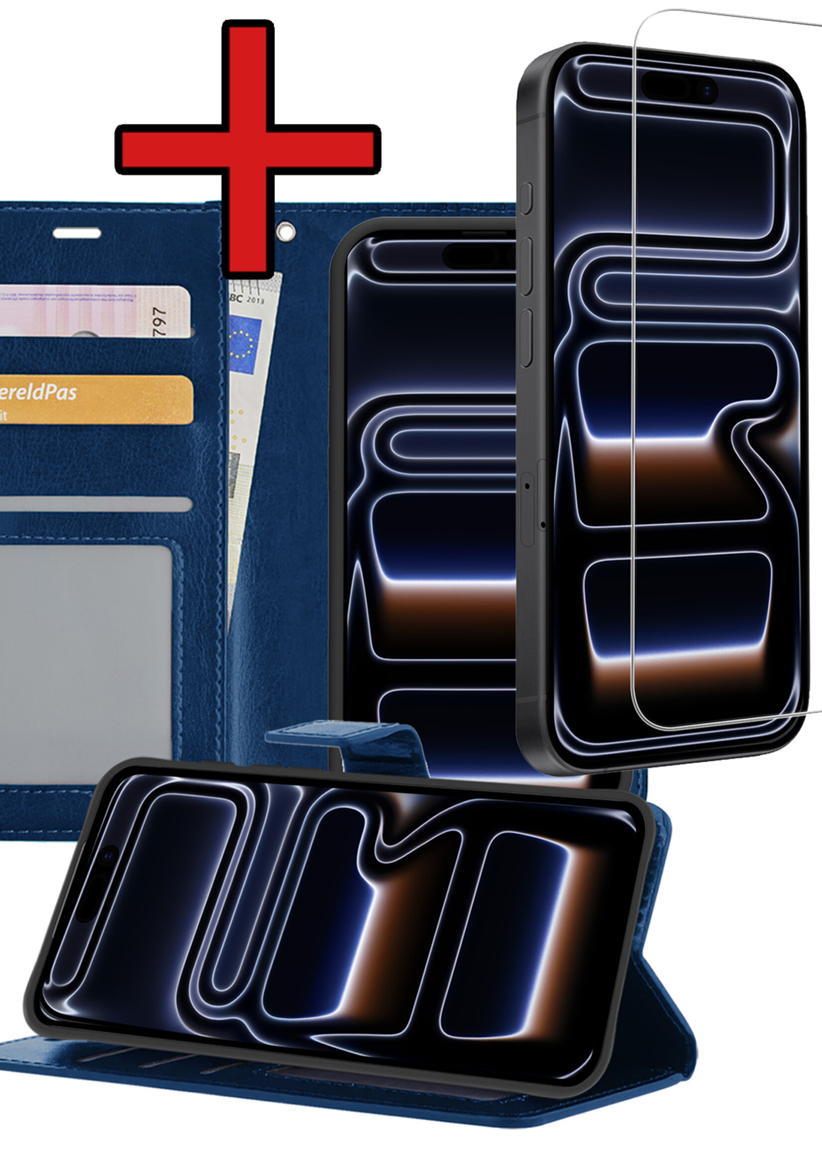 BTH BTH iPhone 17 Pro Hoesje Bookcase Met Screenprotector - Donkerblauw