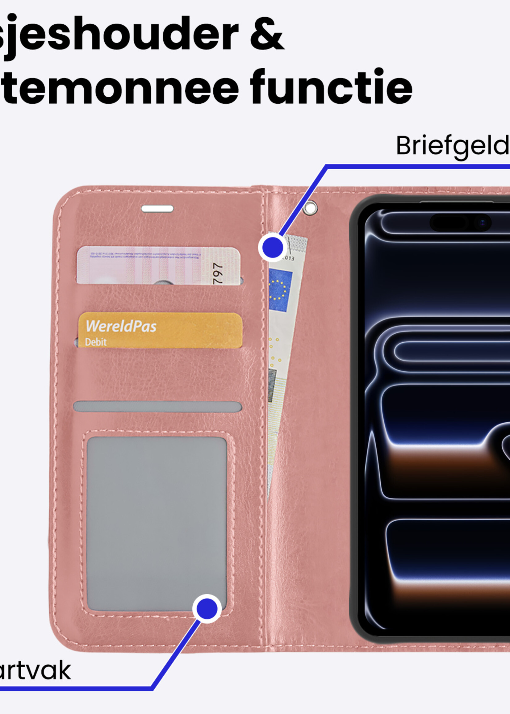 BTH BTH iPhone 17 Pro Hoesje Bookcase Met Screenprotector - Rose Goud