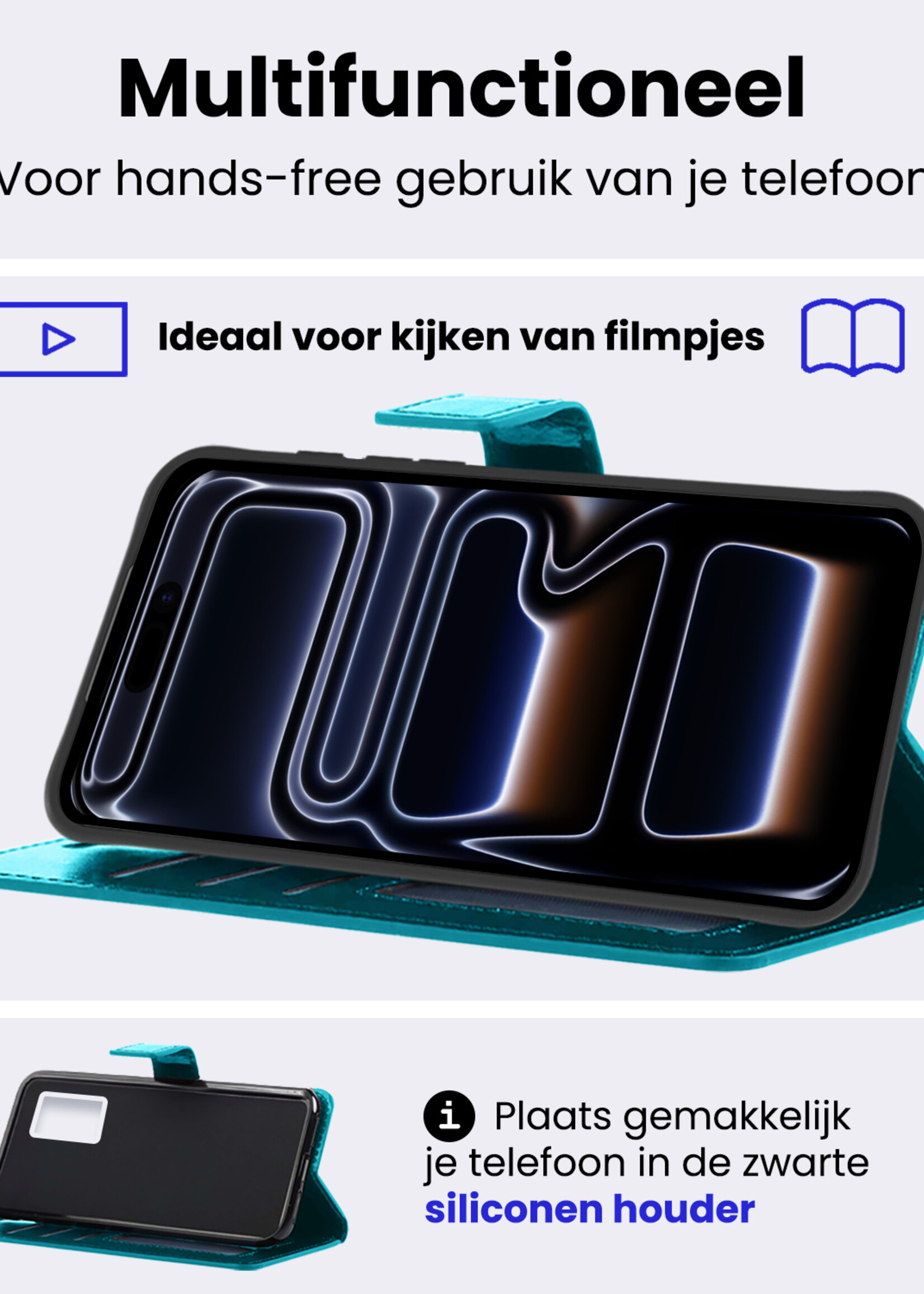 BTH BTH iPhone 17 Pro Hoesje Bookcase Met Screenprotector - Turquoise