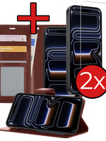 BTH BTH iPhone 17 Pro Hoesje Bookcase Met 2x Screenprotector - Bruin