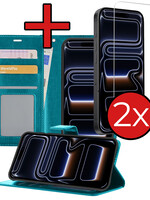 BTH BTH iPhone 17 Pro Hoesje Bookcase Met 2x Screenprotector - Turquoise