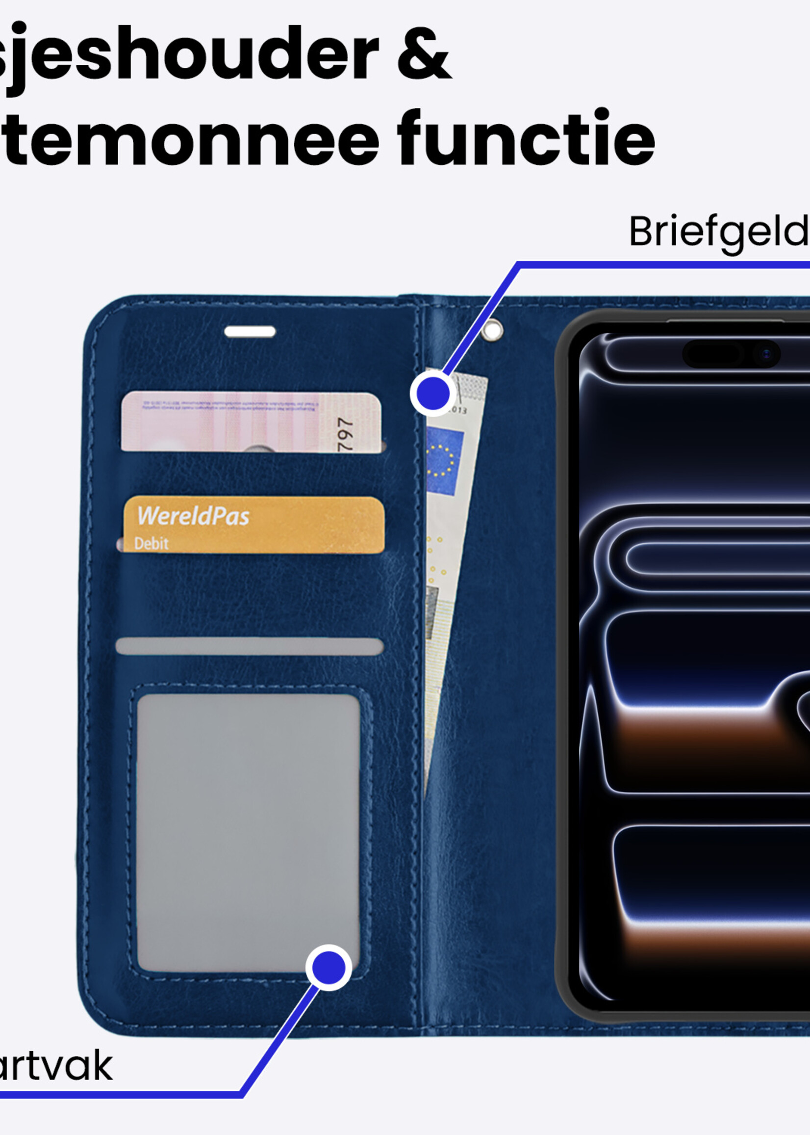 BTH BTH iPhone 17 Pro Max Hoesje Bookcase Met Screenprotector - Donkerblauw