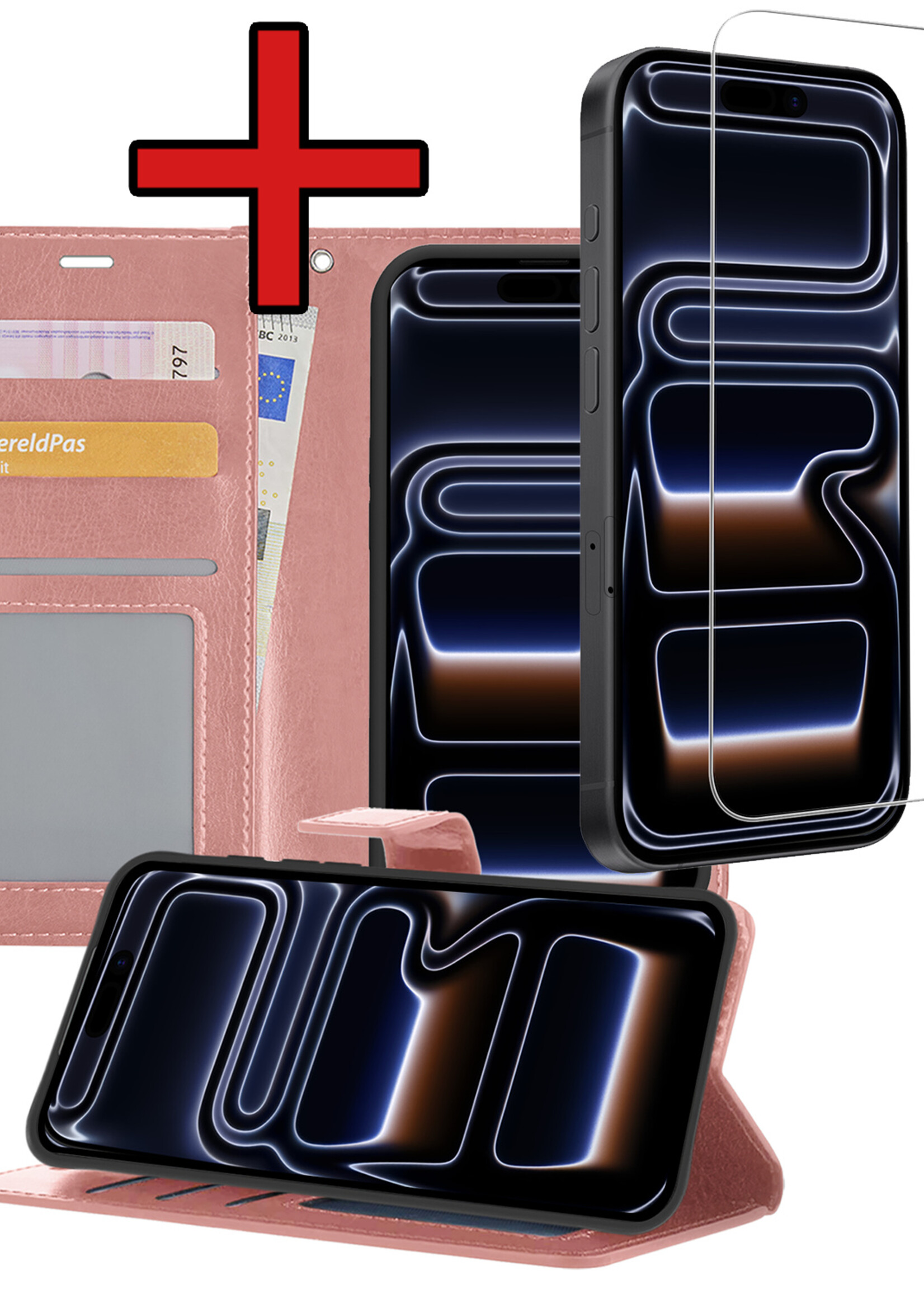 BTH BTH iPhone 17 Pro Max Hoesje Bookcase Met Screenprotector - Rose Goud