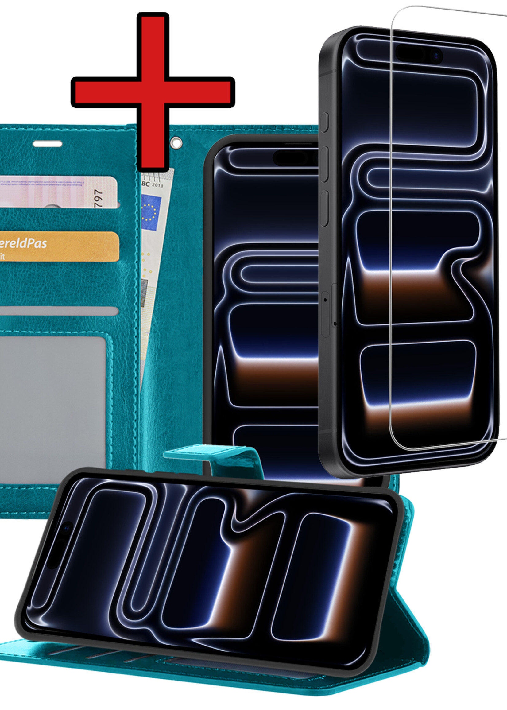 BTH BTH iPhone 17 Pro Max Hoesje Bookcase Met Screenprotector - Turquoise