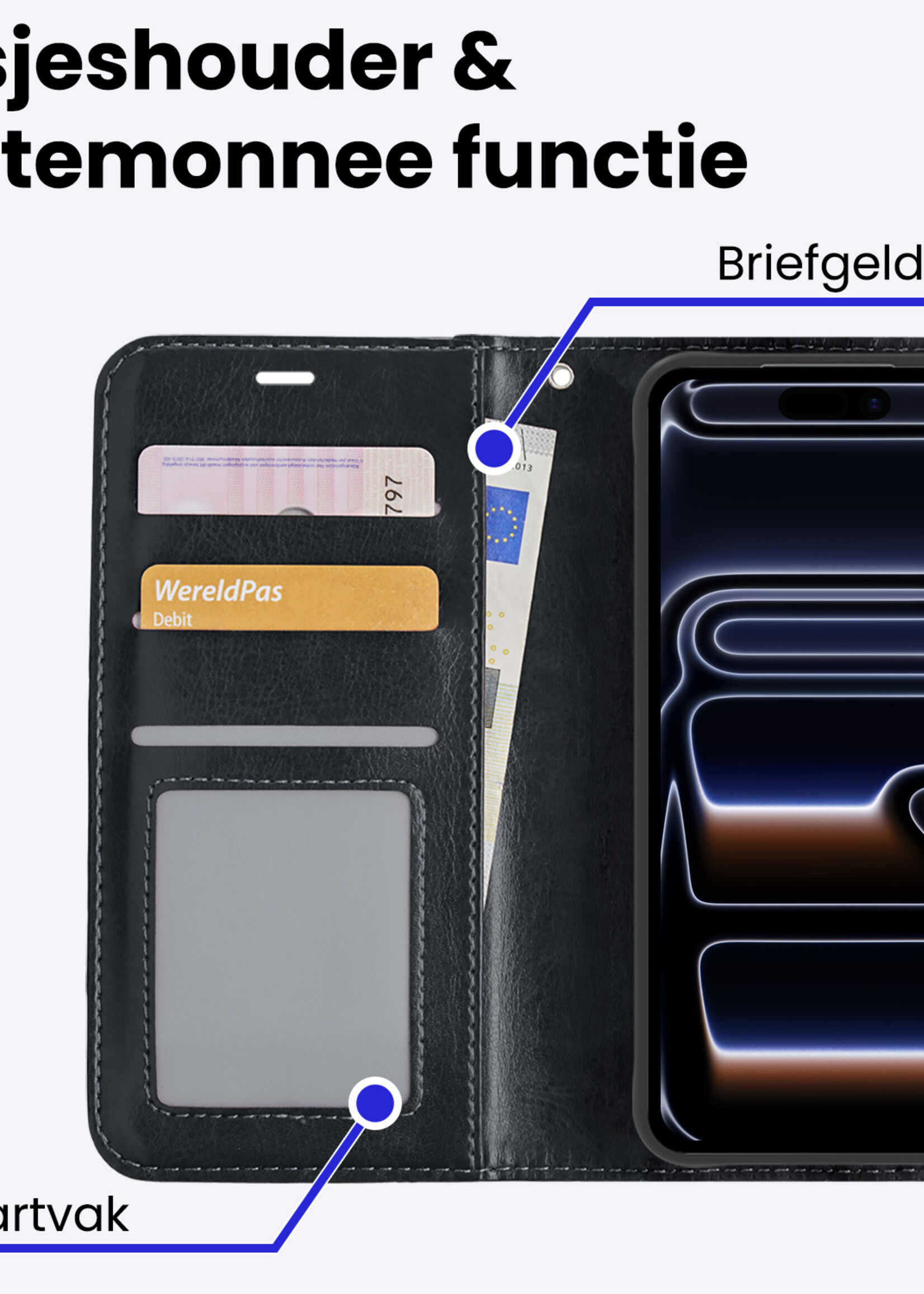 BTH BTH iPhone 17 Pro Max Hoesje Bookcase Met Screenprotector - Zwart