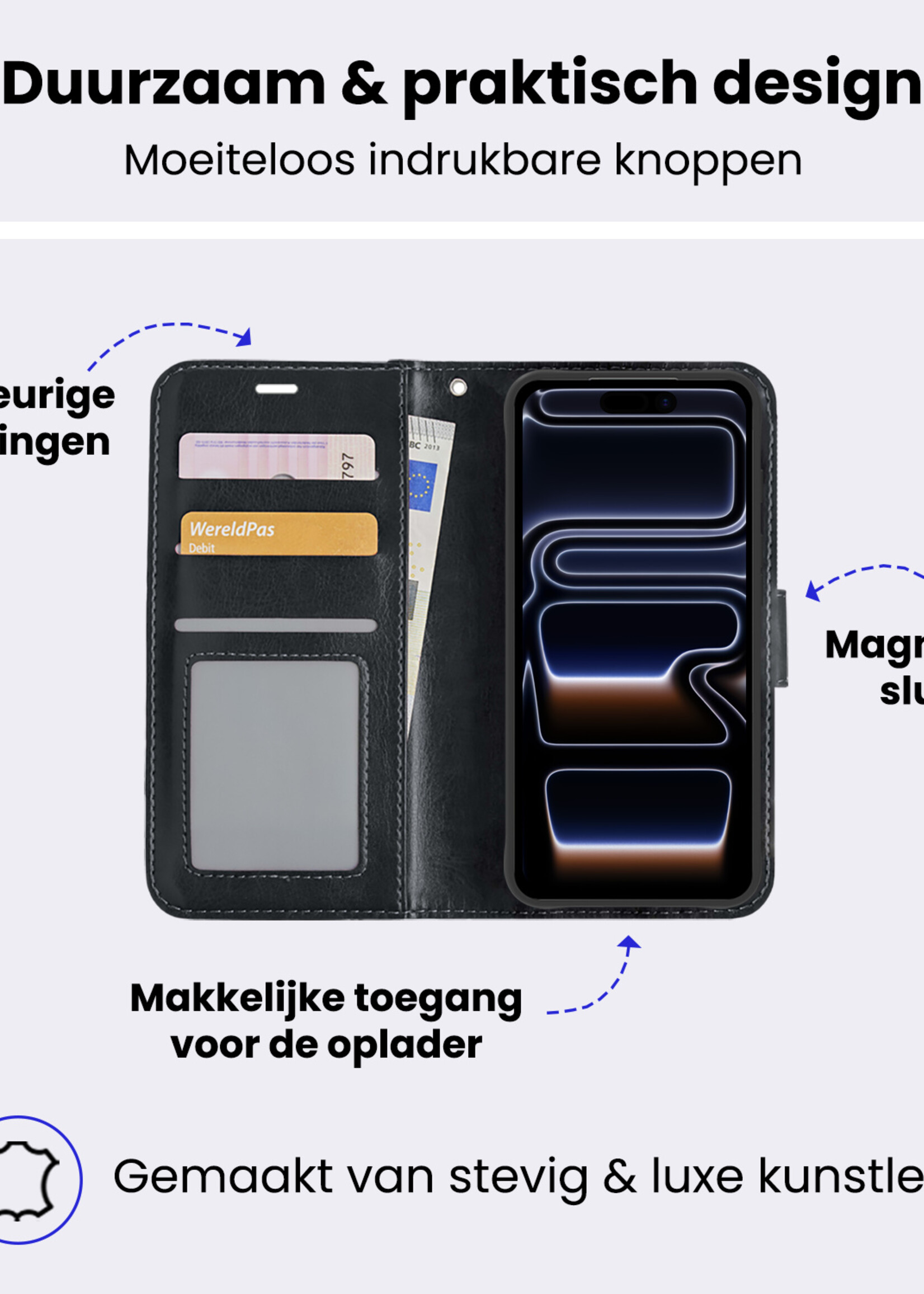 BTH BTH iPhone 17 Pro Max Hoesje Bookcase Met Screenprotector - Zwart