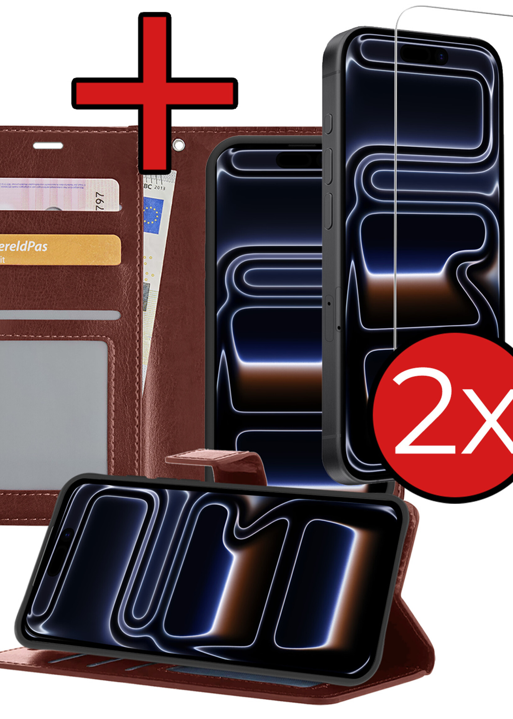 BTH BTH iPhone 17 Pro Max Hoesje Bookcase Met 2x Screenprotector - Bruin