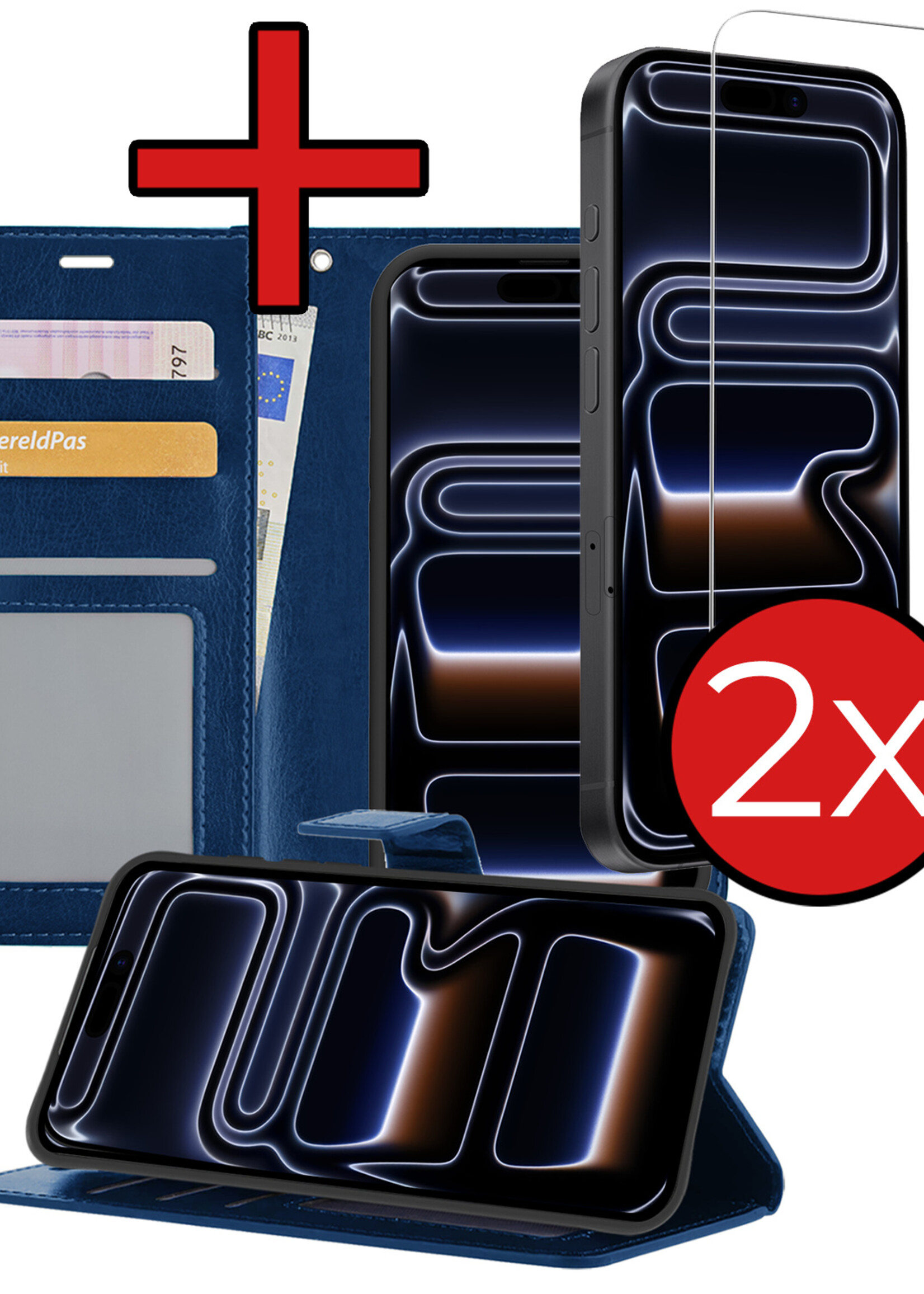 BTH BTH iPhone 17 Pro Max Hoesje Bookcase Met 2x Screenprotector - Donkerblauw