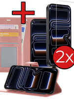 BTH BTH iPhone 17 Pro Max Hoesje Bookcase Met 2x Screenprotector - Rose Goud