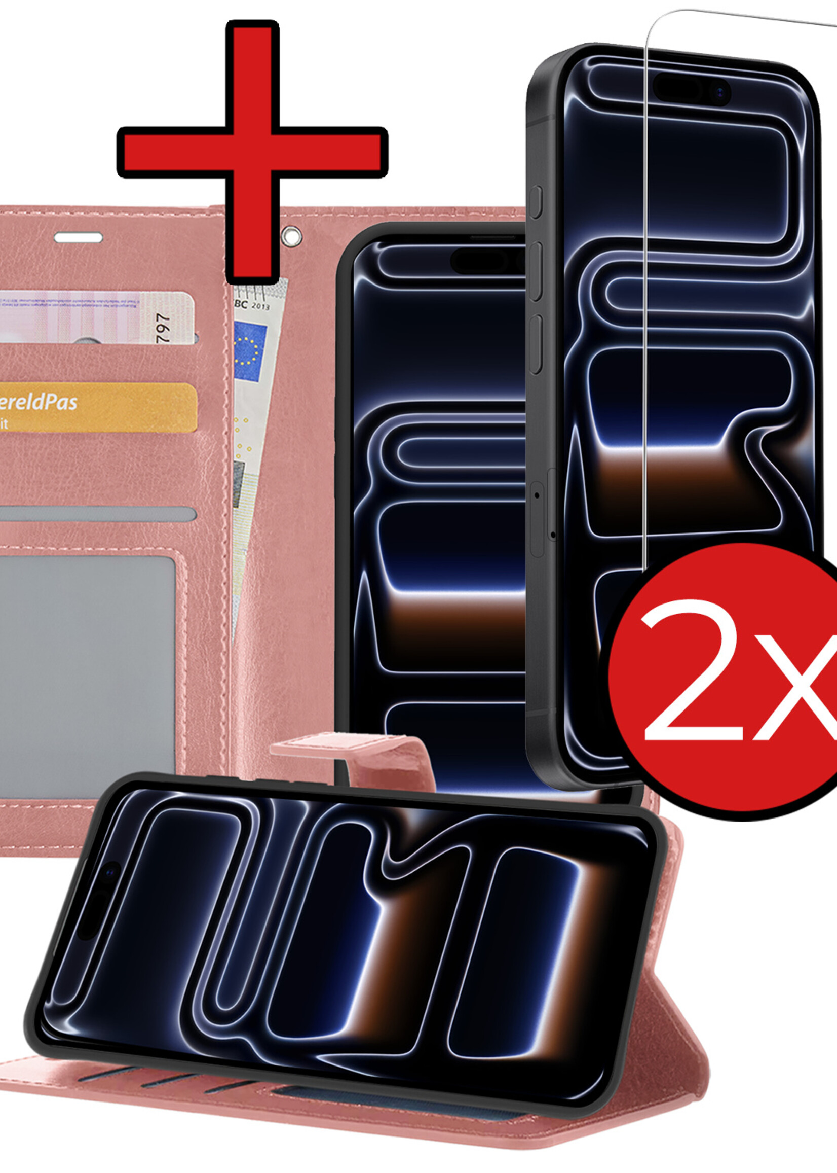 BTH BTH iPhone 17 Pro Max Hoesje Bookcase Met 2x Screenprotector - Rose Goud
