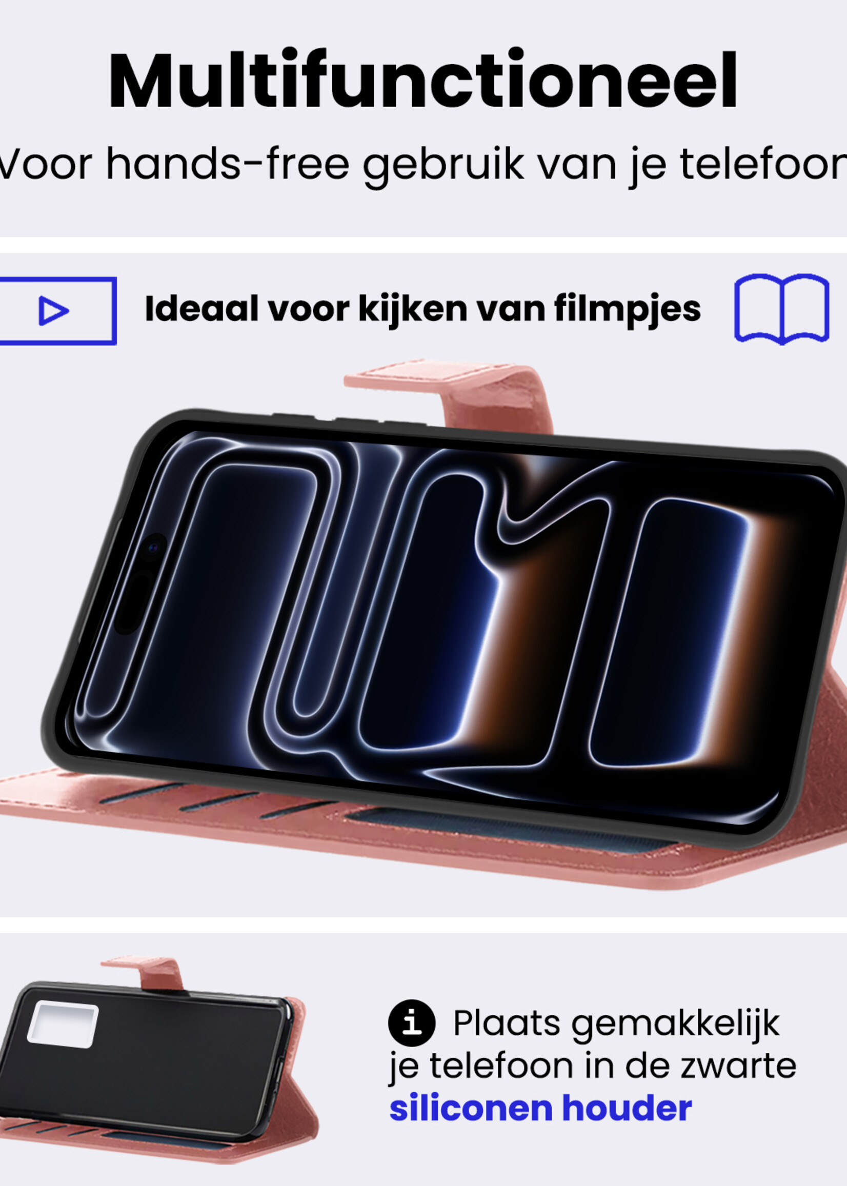 BTH BTH iPhone 17 Pro Max Hoesje Bookcase Met 2x Screenprotector - Rose Goud